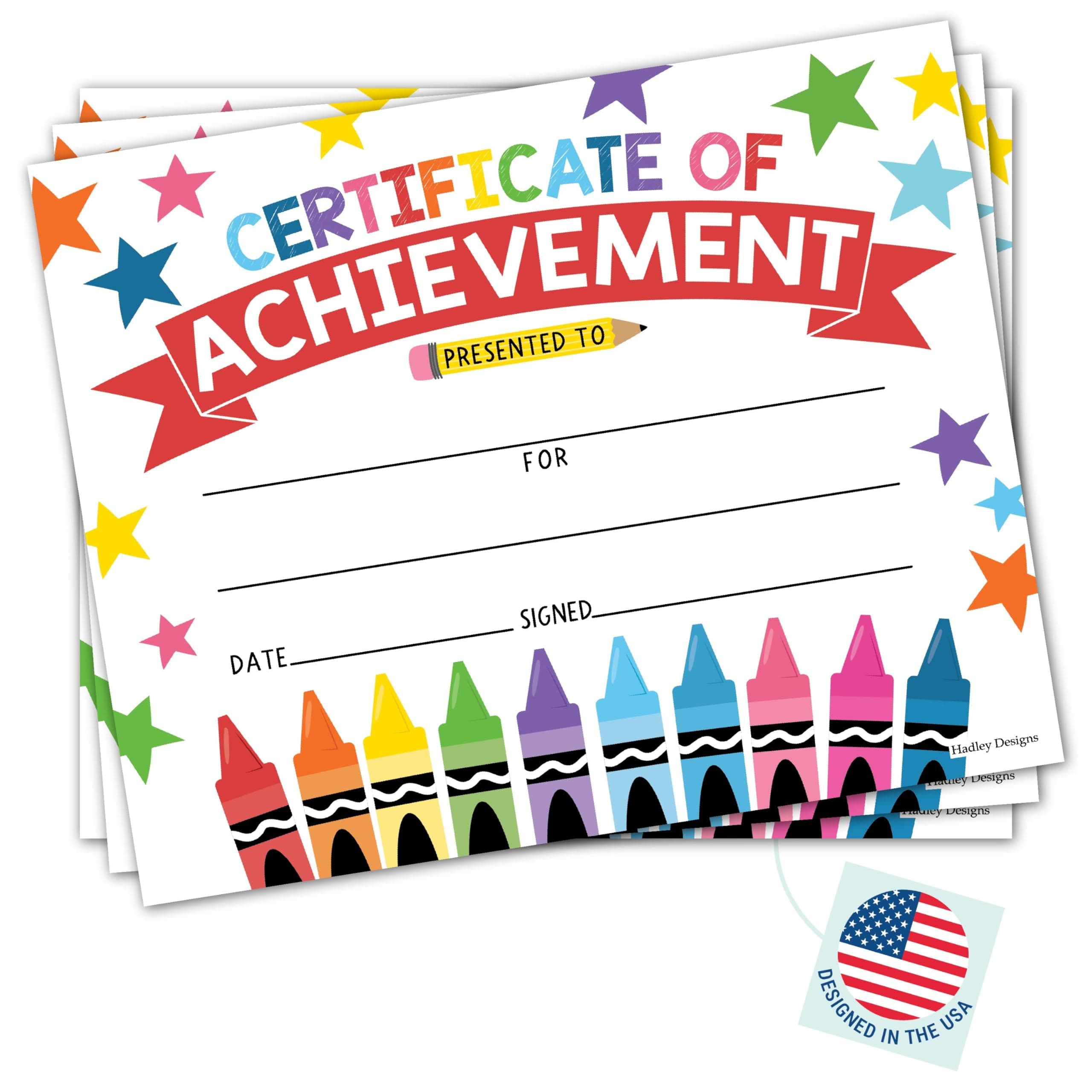Colorful Crayons on White Certificate of Achievement