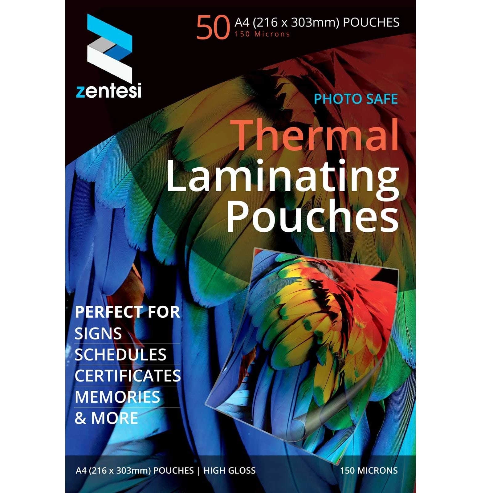 A4 Laminating Pouches High Gloss Laminator Sleeves 150 Micron (75 + 75 Microns) Glossy Laminate Pouch Sheets - Pack of 50