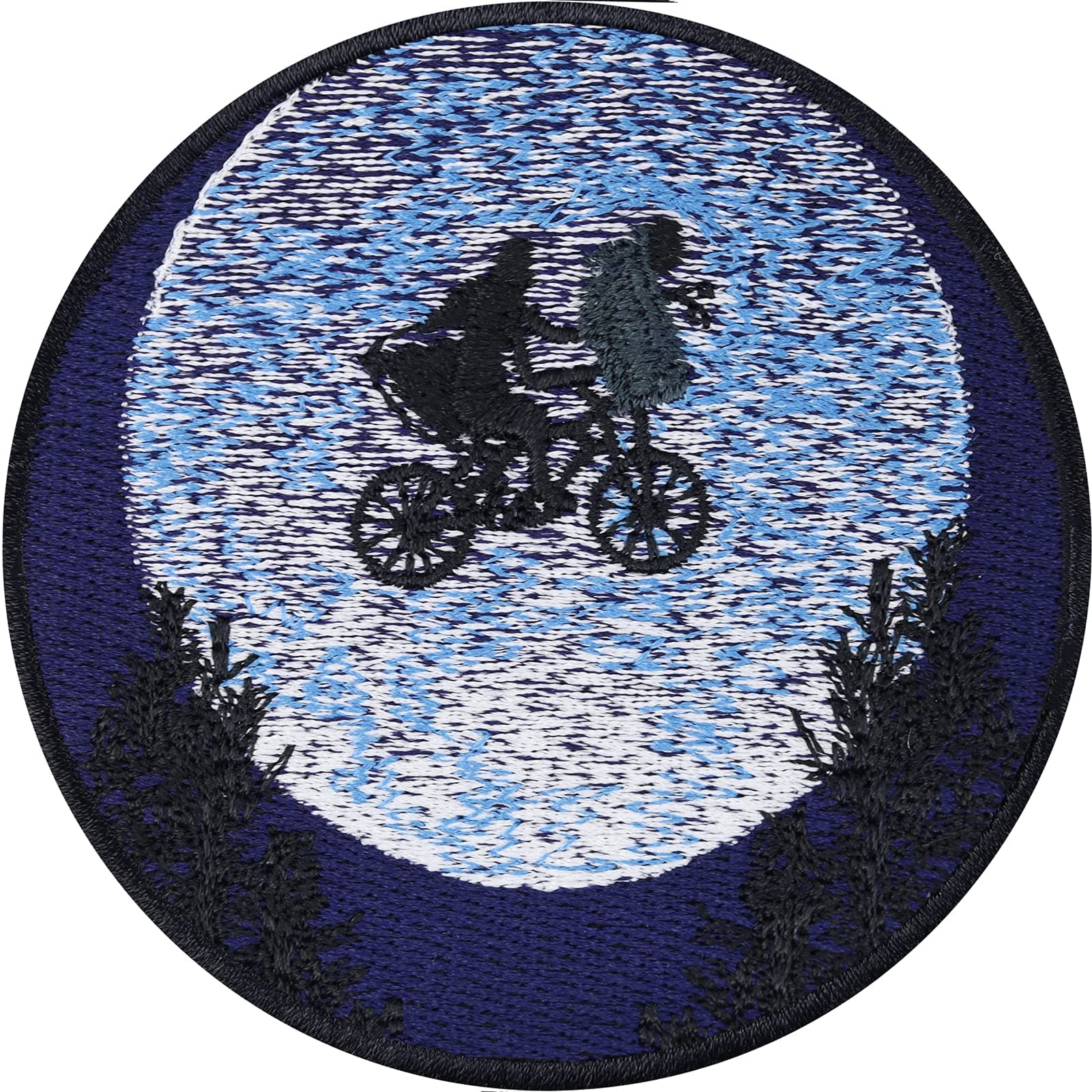 EXPRESS-STICKEREI Sew-On Patch "E.T. am Fahrrad" The Alien UFO Alien Patches Appliqué to Iron-On Premium Quality Sticker Badge Embroidered Moon Iron-On Patch 80 x 80 mm