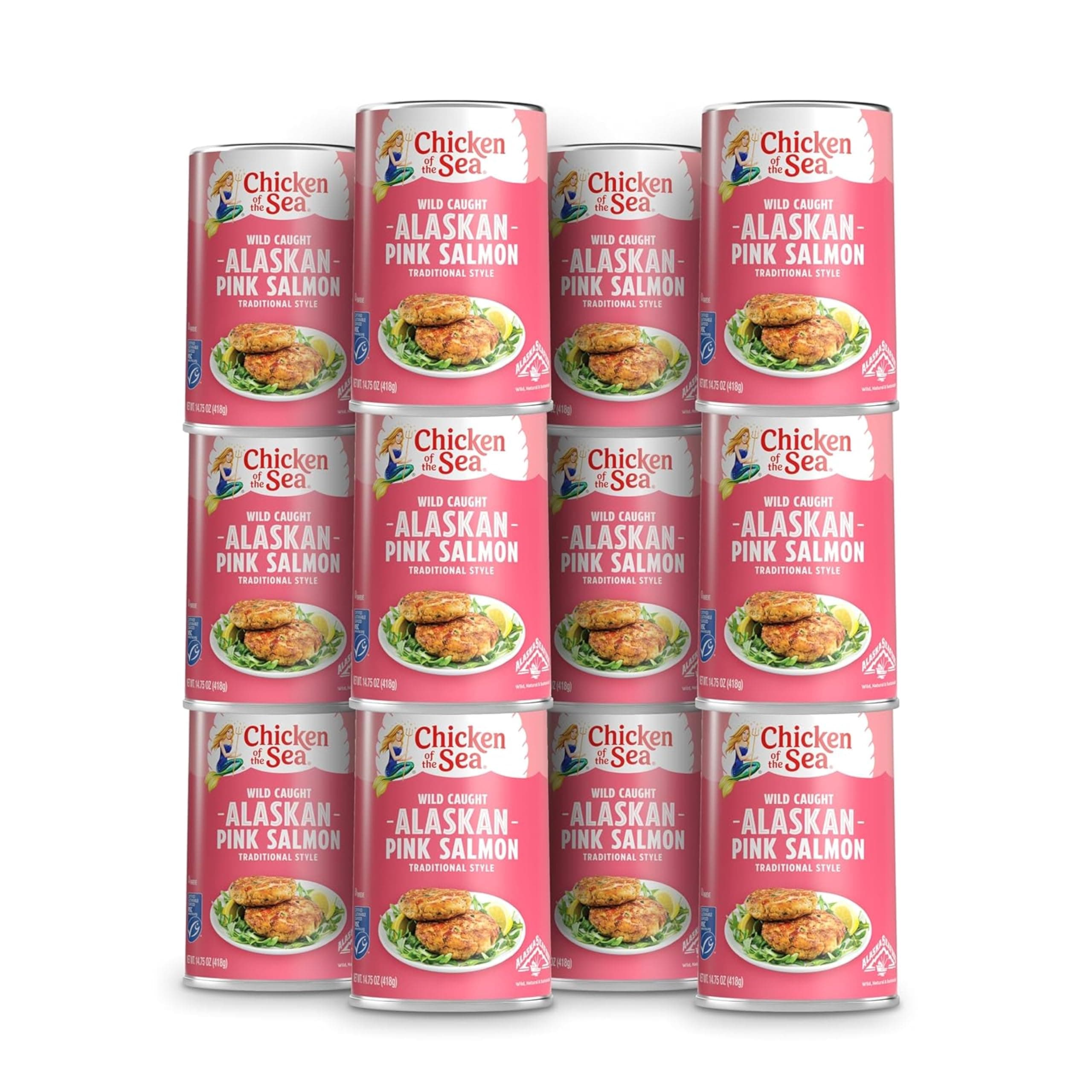 Chicken of the Sea Traditional Style Alaskan Pink Canned Salmon, 14.75 Ounce Cans, 12-Count – High Protein Lean Wild Caught Salmon – Delicious, Nutritious Wild Salmon for Burgers, Pasta, & More