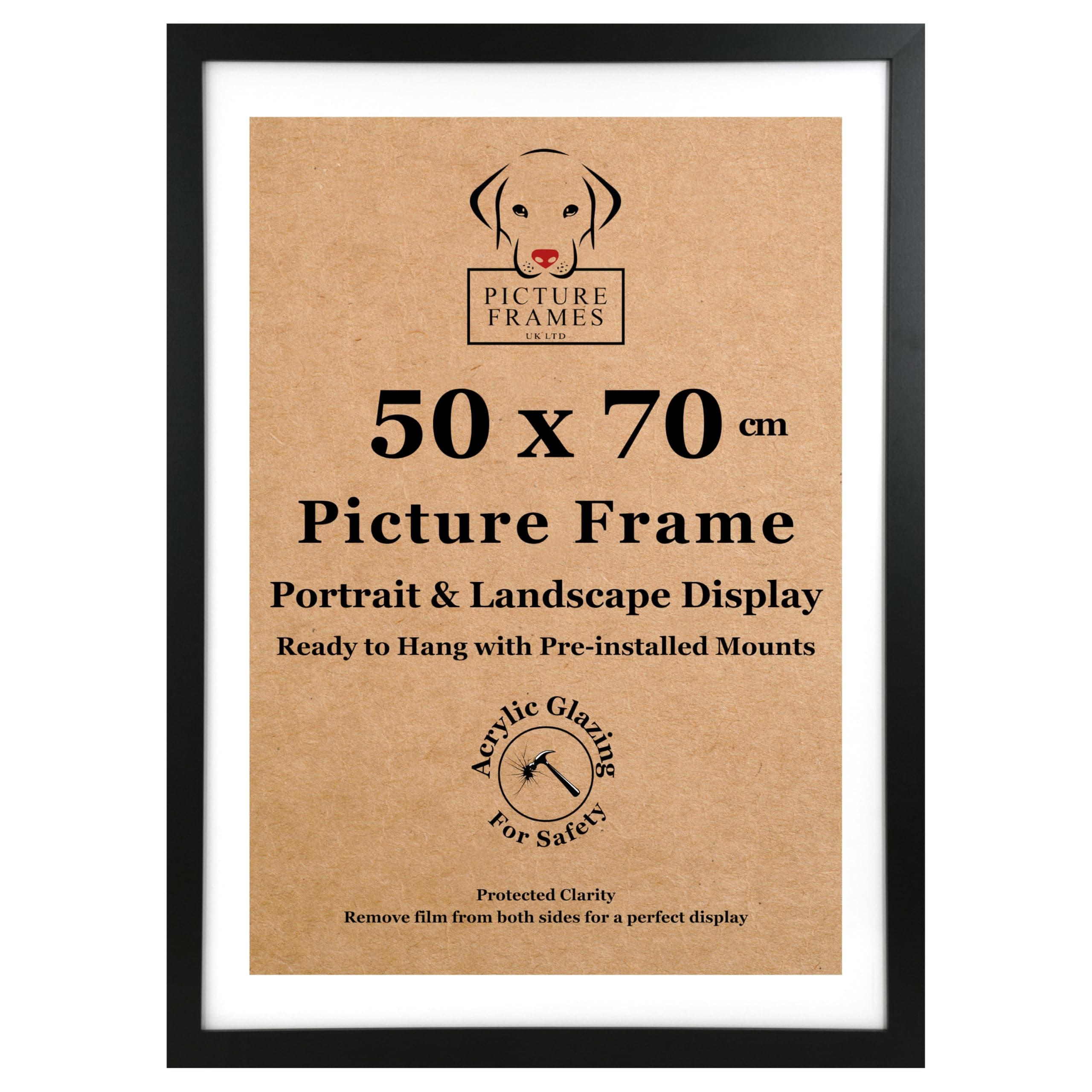 50x70 cm Black Picture Frame – Modern Frame for Art, Posters & Puzzles, Easy to Hang, Ideal for Home or Office Decor