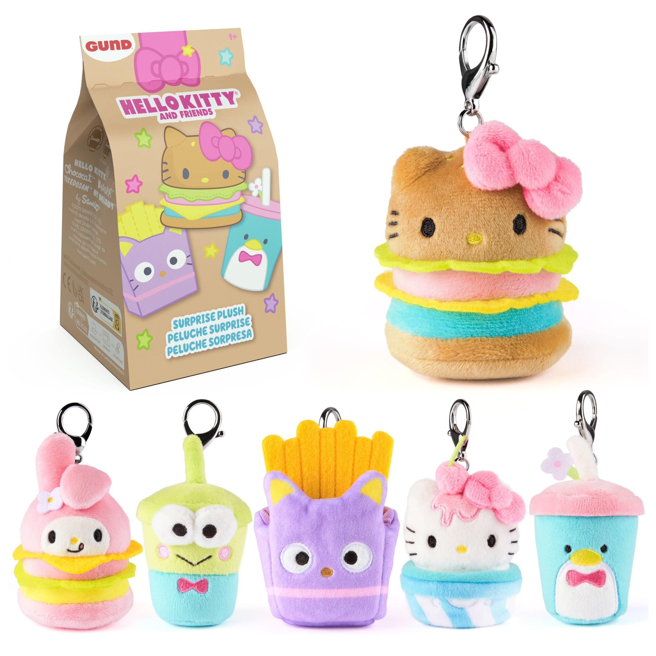 Sanrio Hello Kitty and Friends Fast Food Surprise Plush Toy, Mystery Unboxing Stuffed Toy from 1 Year Old, Multicoloured, 4 Inch (1 of 6 Styles)