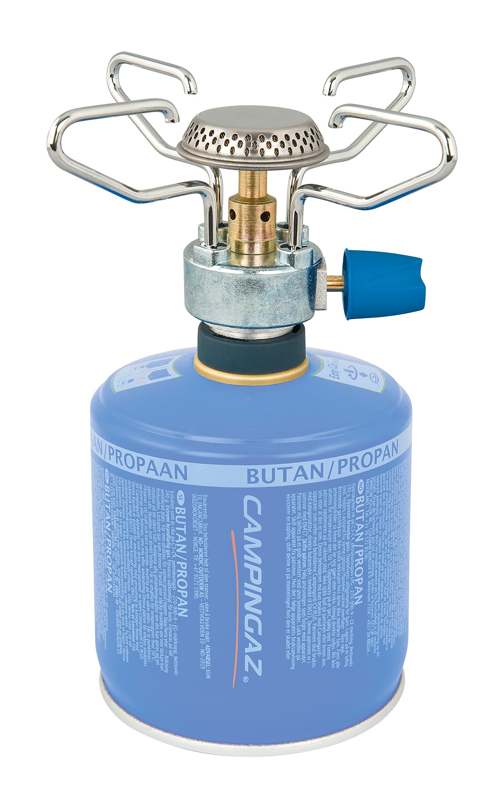 Bleuet Micro Plus Camping Stove, lightweight 1-burner Gas Stove, high power 1250 watts, for camping, festivals, hiking, runs off CV 470 gas gartridges, Blue