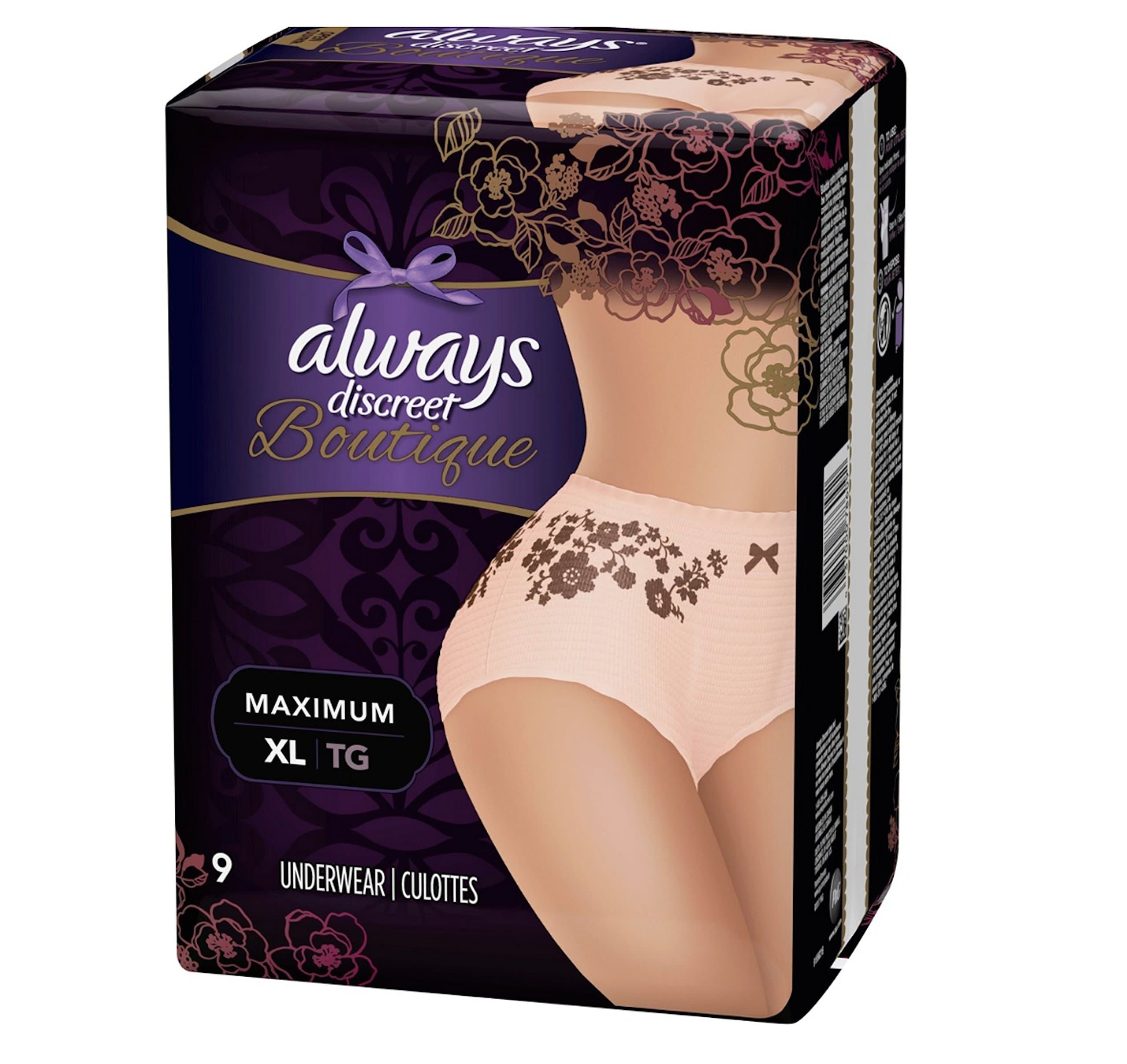 XL 9 Count (1 Package) Peach Always Discreet Boutique Incontinence Underwear, Maximum, Rose