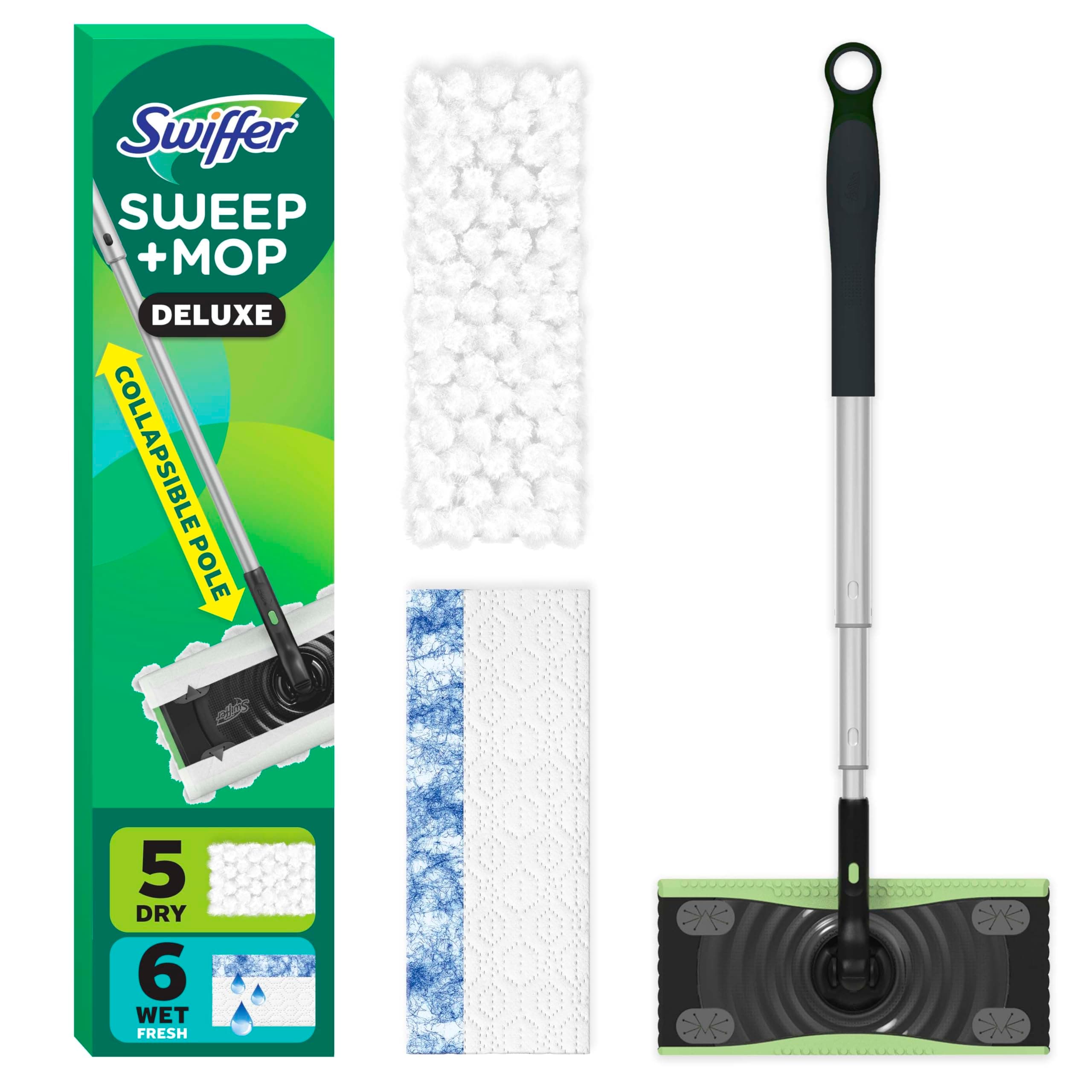 Sweep and Mop Deluxe, 2-in-1 Floor Mopping and Sweeping Kit, 1 Device, 5 Sweep Refills, 12 Mop Refills