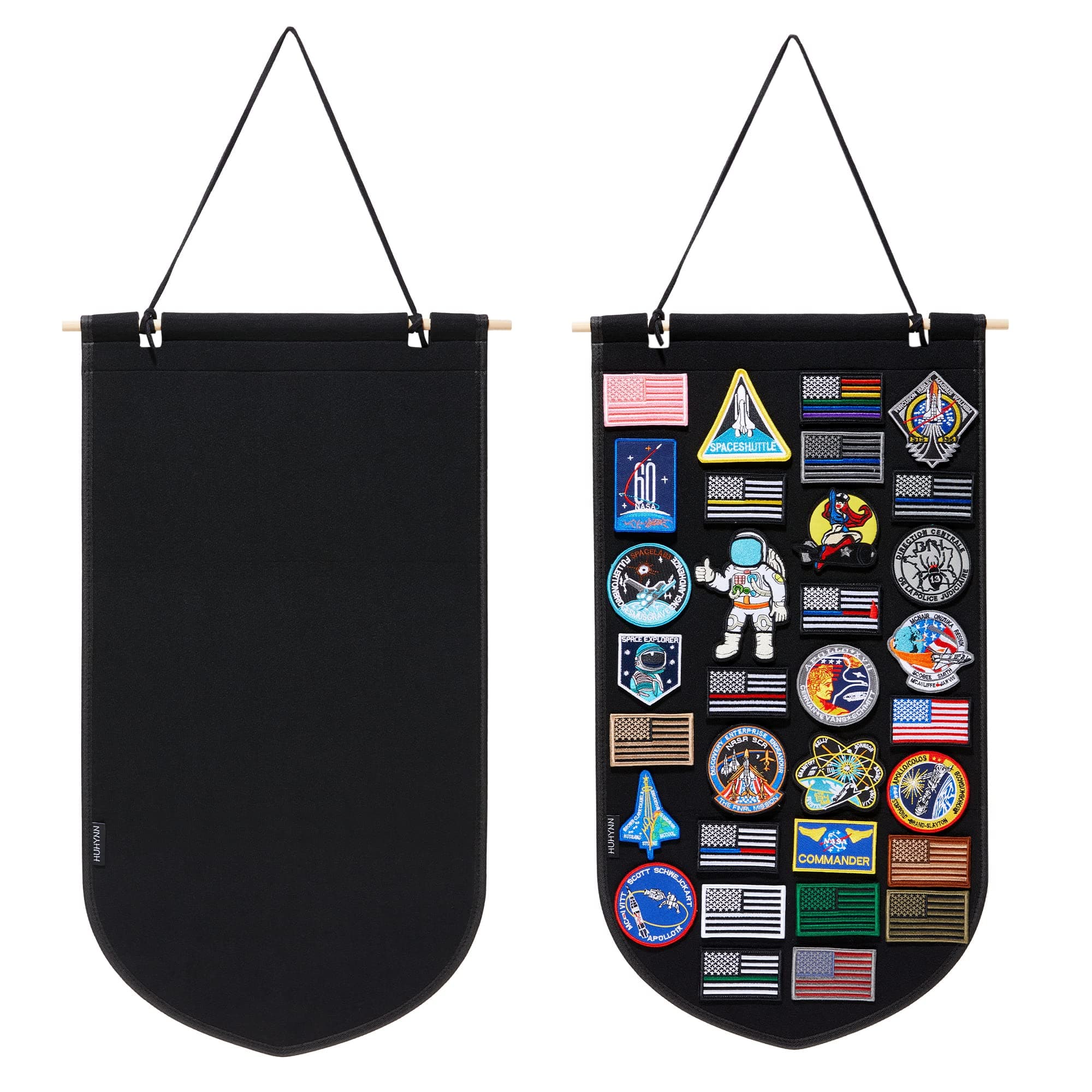 HUHYNN Patch Display, Wall-Mount Patch Holder, Hanging Patch Organizer for Hook & Loop Patch Collections(NO Accessories Included) (Black)