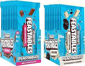 Feastables MrBeast Milk & Cookies Variety Pack, King Size Milk Chocolate & Cookies & Creme Bars, 2.1oz, 20ct