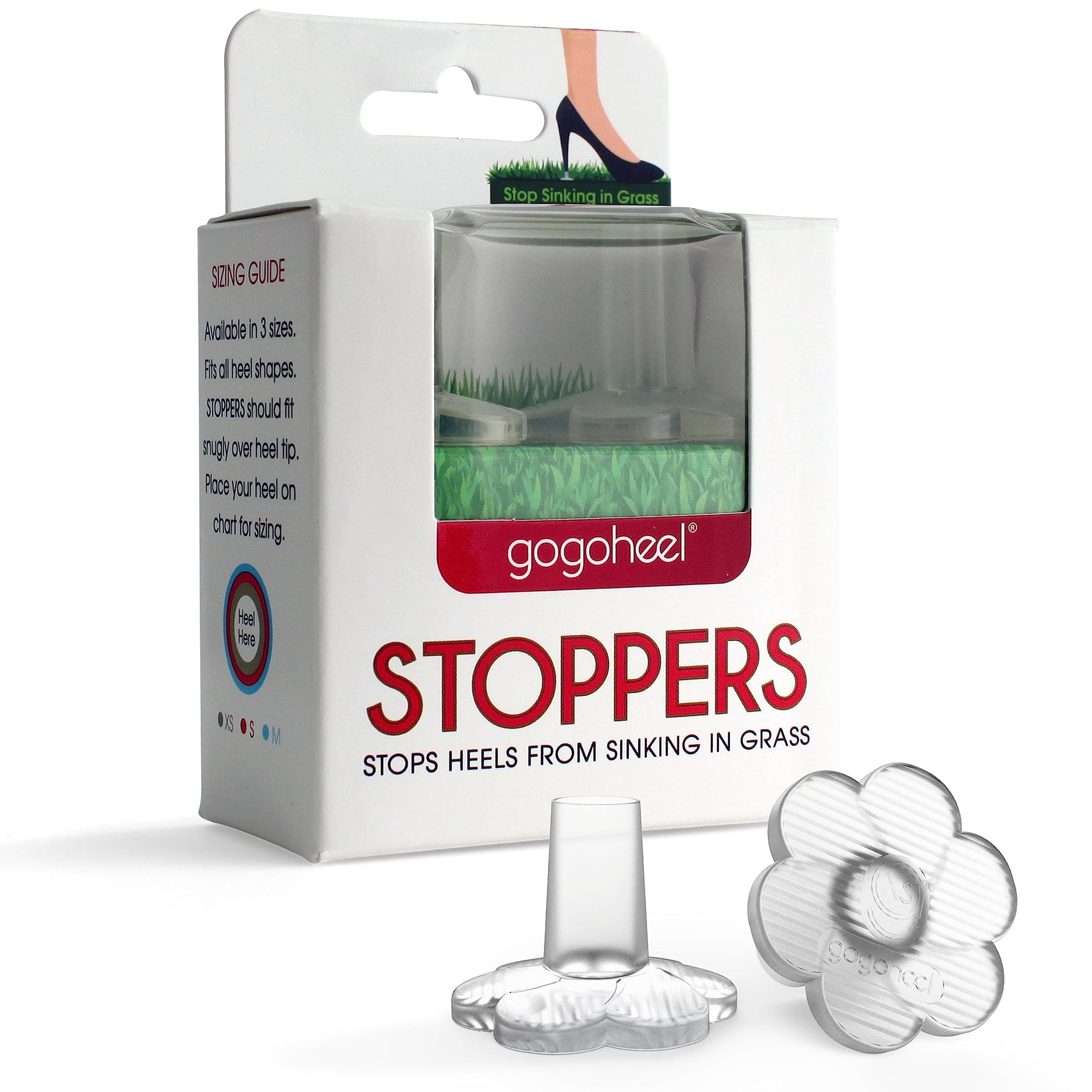 GoGoHeel STOPPERS Heel Protectors – Clear Heel Covers for High Heels, Stop Sinking on Grass – Made in USA (XX-Small, 1 Pair)