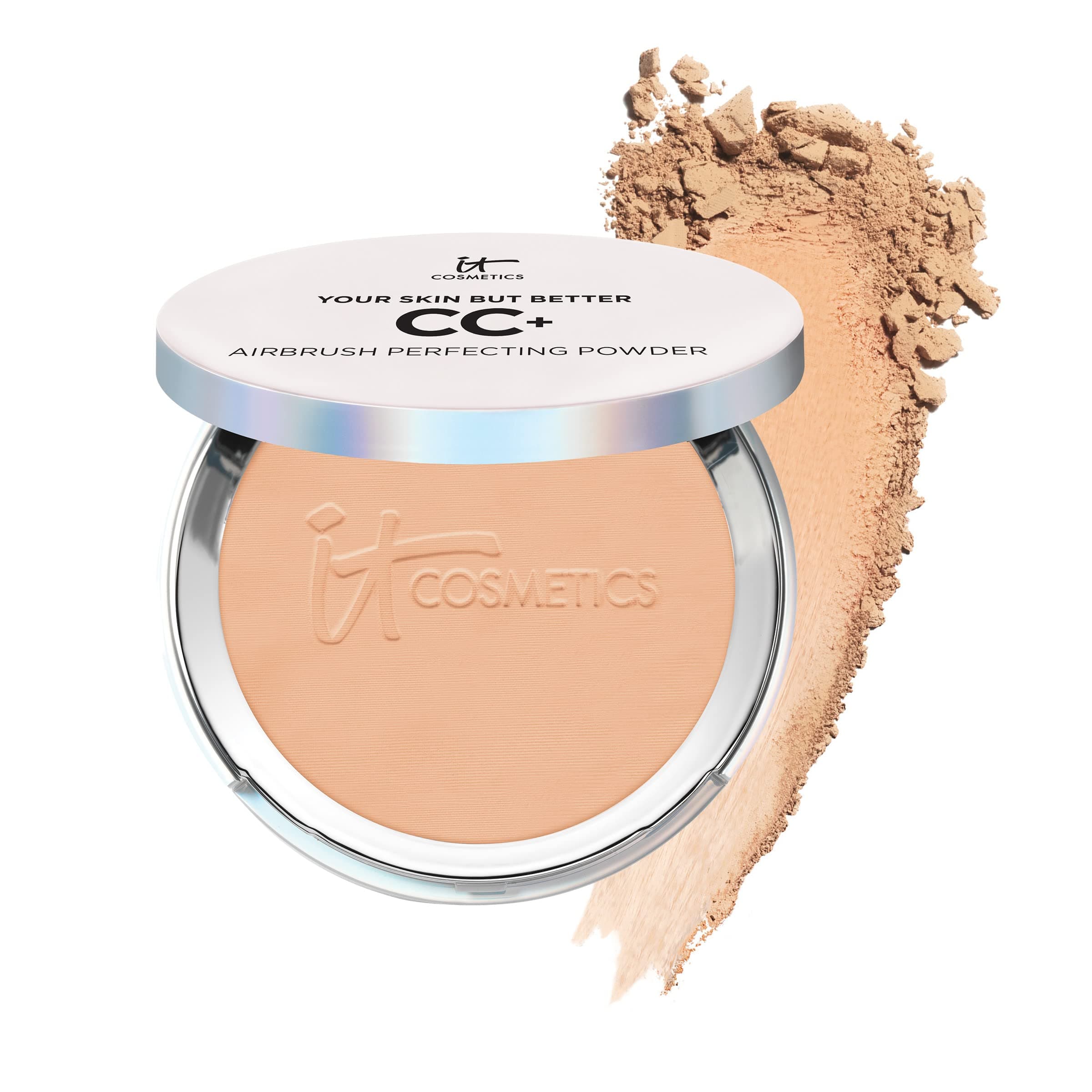 CC+ Airbrush Perfecting Powder Foundation - Sheer to Full Coverage Pressed Powder, Blurring Pores & Dark Spots, Anti-Aging Face Makeup, Hydrolyzed Collagen & Niacinamide - 0.33 oz