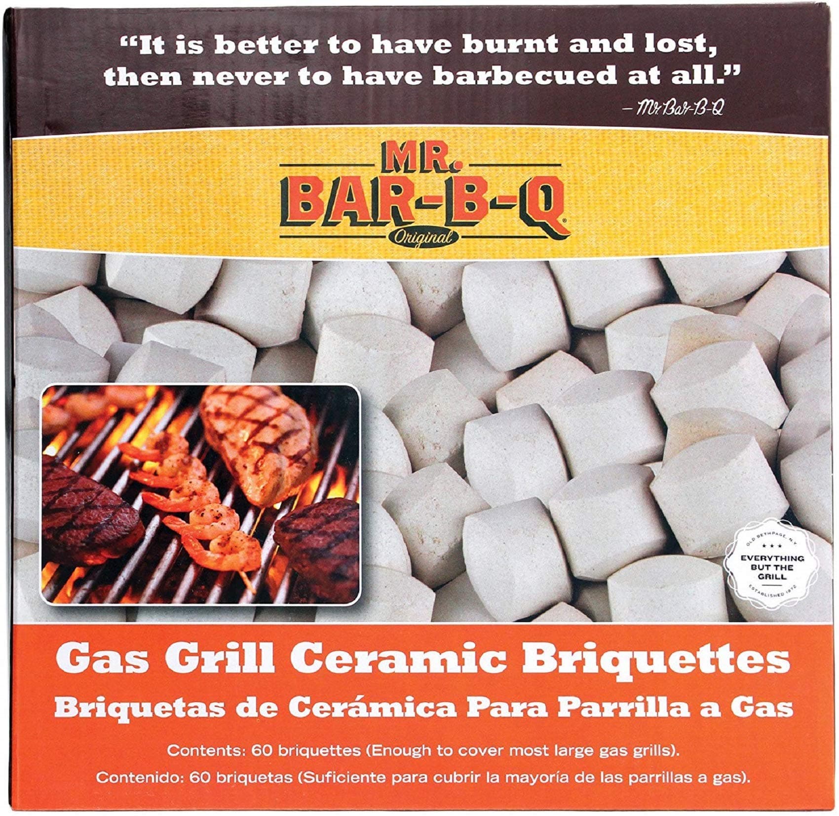 Mr. Bar-B-Q 60-Count Ceramic BBQ Briquettes for Gas Grill – Self-Cleaning Heat Diffusers Reduce Flare-Ups for Outdoor Cooking, Replacement for Lava Rocks and Charcoal (Old Model)