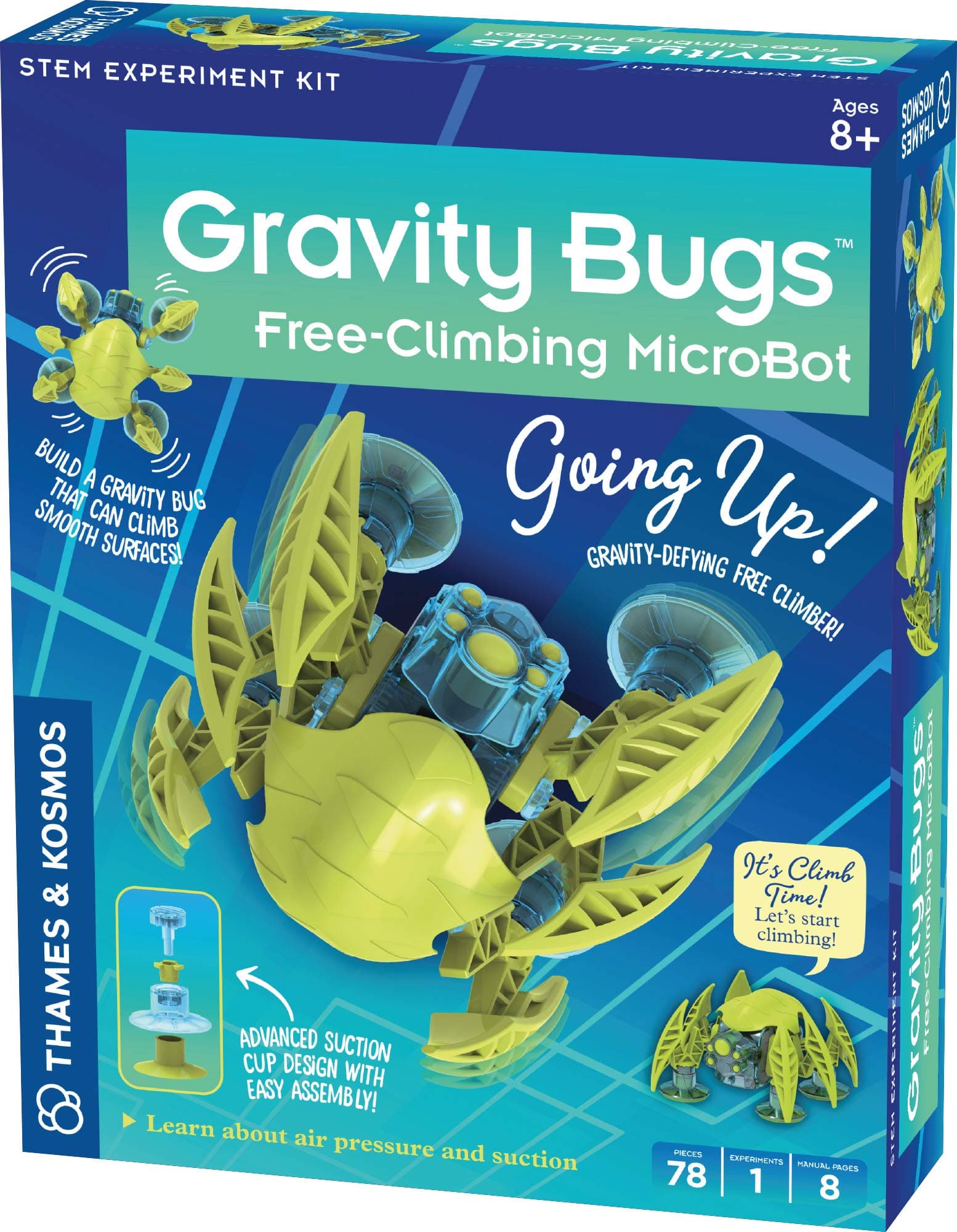 Thames & Kosmos Gravity Bugs Free-Climbing MicroBot | Build a Robotic Wall-Crawling Bug | Explore STEM Lessons in Air Pressure, Suction | Hands-on Physics & Engineering Construction Kit , Blue