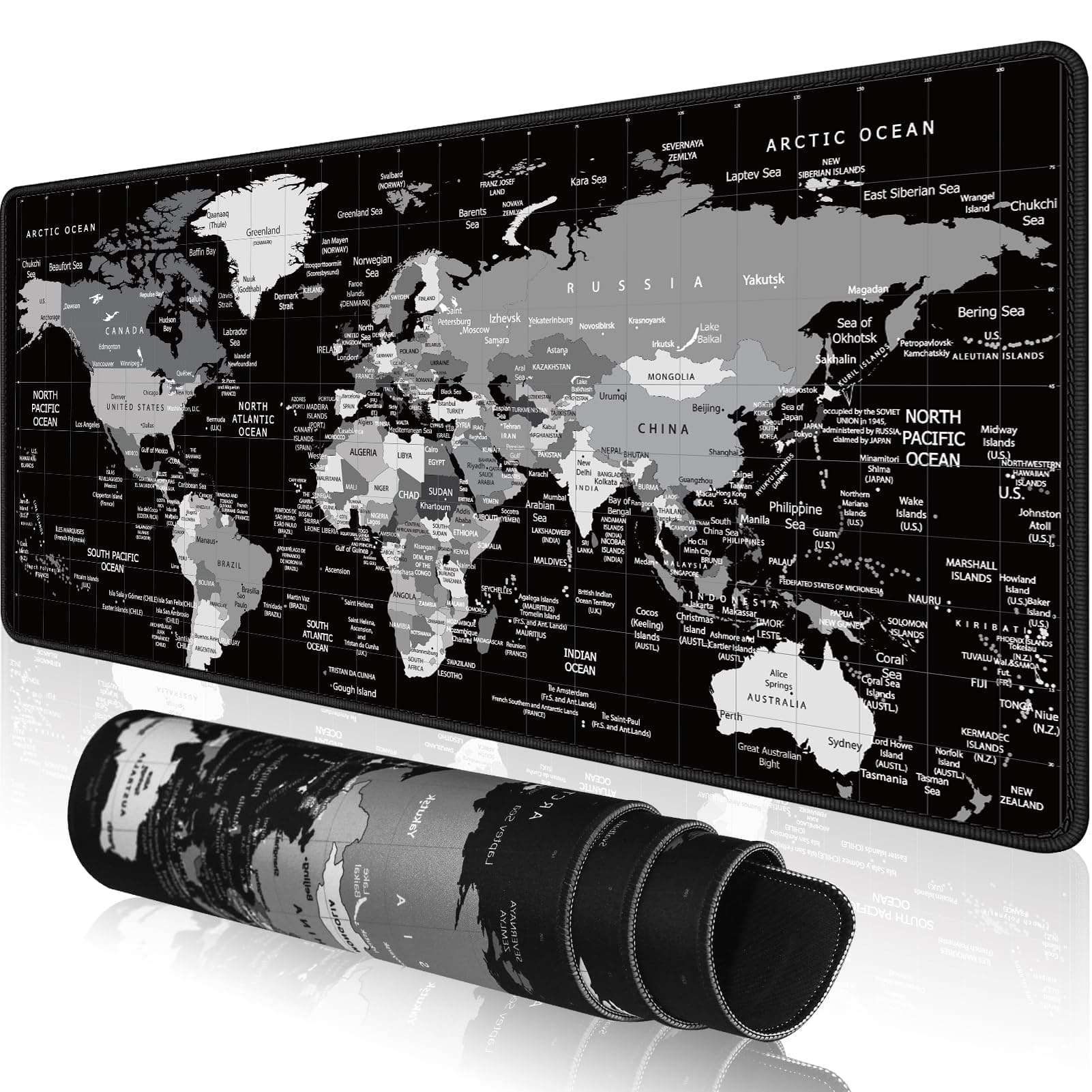 Extended Mouse Pad(31.5 x11.8inch),XL Large Gaming Mouse pad with Stitched Edges,Mouse Desk Mat with 3mm Thick Non-Slip Base,Waterproof Laptop Computer Keyboard Mousepad,Black World Map