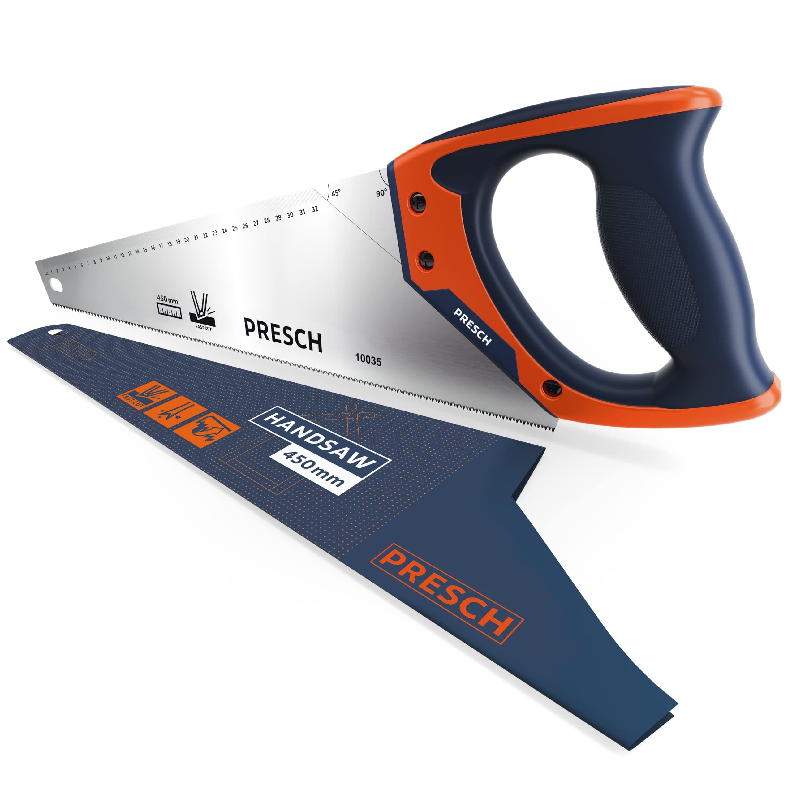 Presch Hand Saw 450mm - Wood Saw with 11 TPI 45° and 90° Stop - Professional Universal Saws for Wood and Laminate