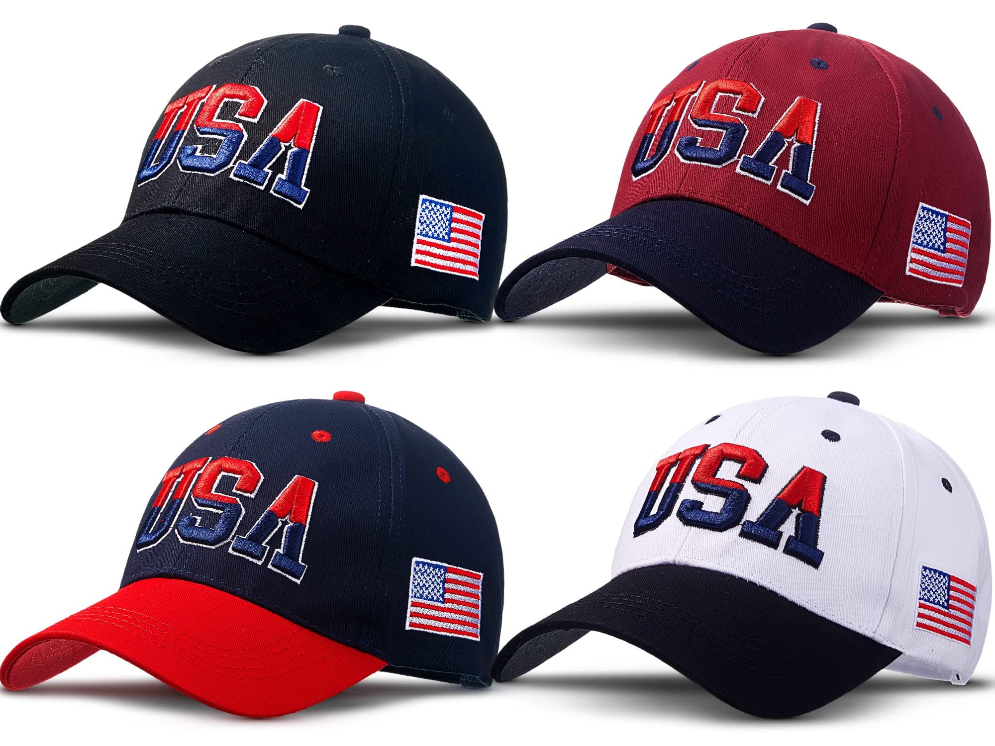 4 Pieces Usa Hats for Men American Flag Baseball Cap Usa Flag Patriotic Tactical Hat Adjustable Embroidered Dad Hat for Men Women Teens, Classic Colors, One size