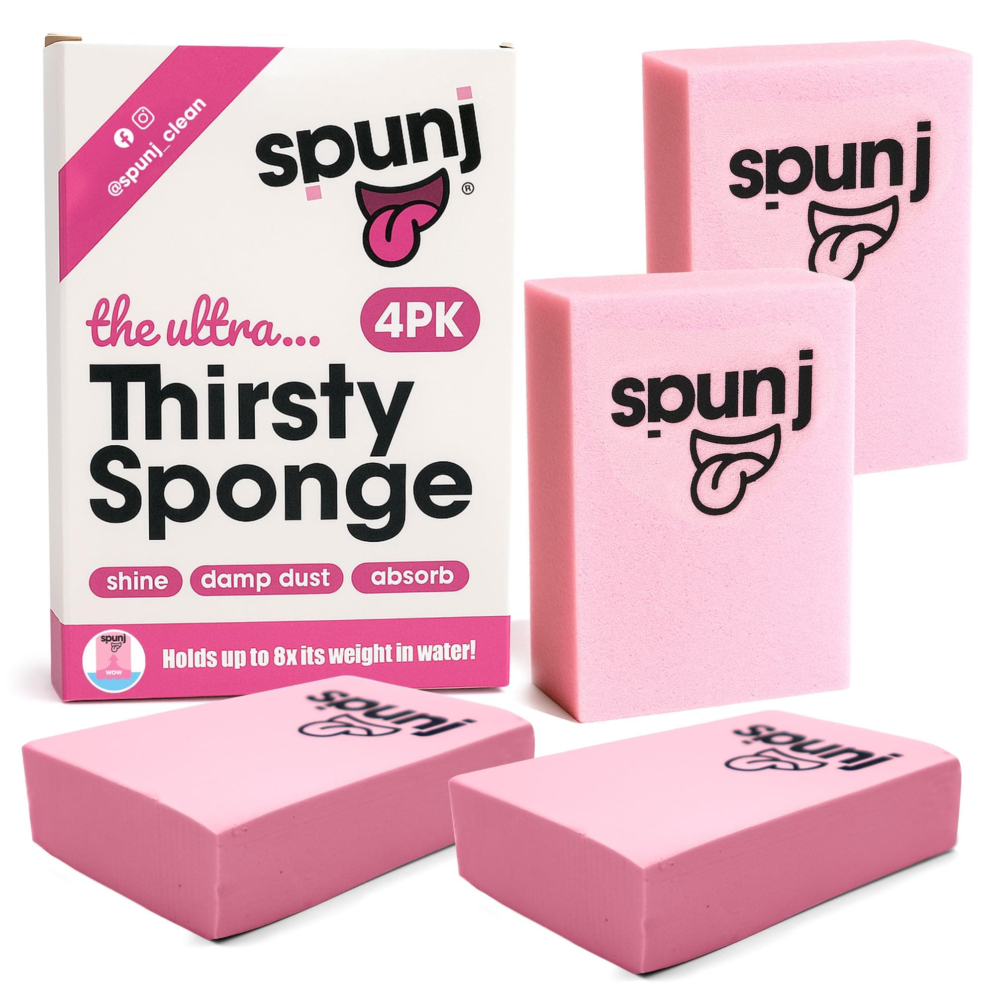 – 4pk Spunj Ultra Thirsty Cleaning Sponges, Pink Super Absorbent Sponge Hold 7x Water, Drip-Free Large Sponges for Home, Kitchen, Bathroom, Damp Dusting & All-Purpose Clean