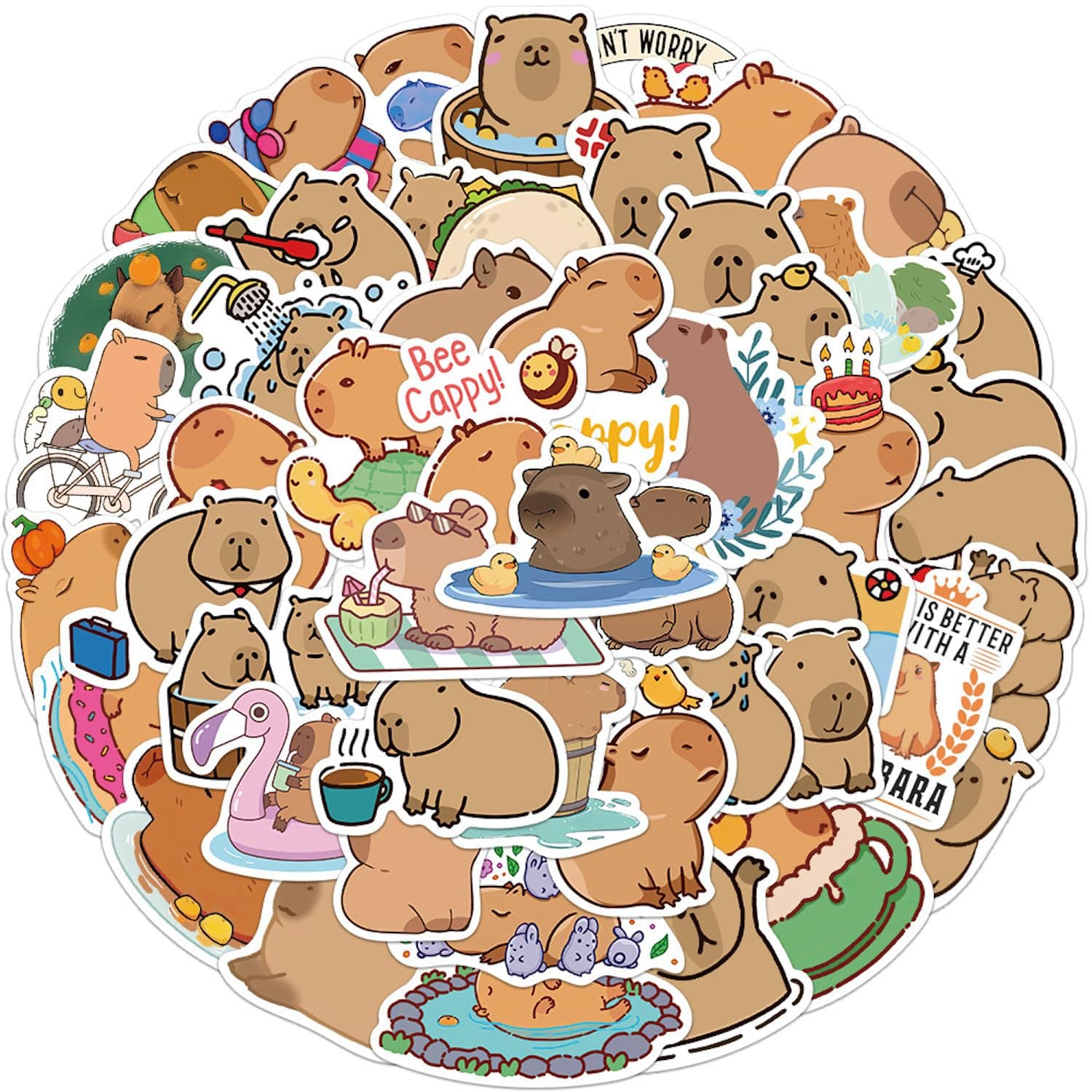 Capybara Stickers |50Pcs Capybara Waterproof Vinyl Decals for Water Bottles Laptop Luggage Cup Computer Mobile Phone Skateboard Decor