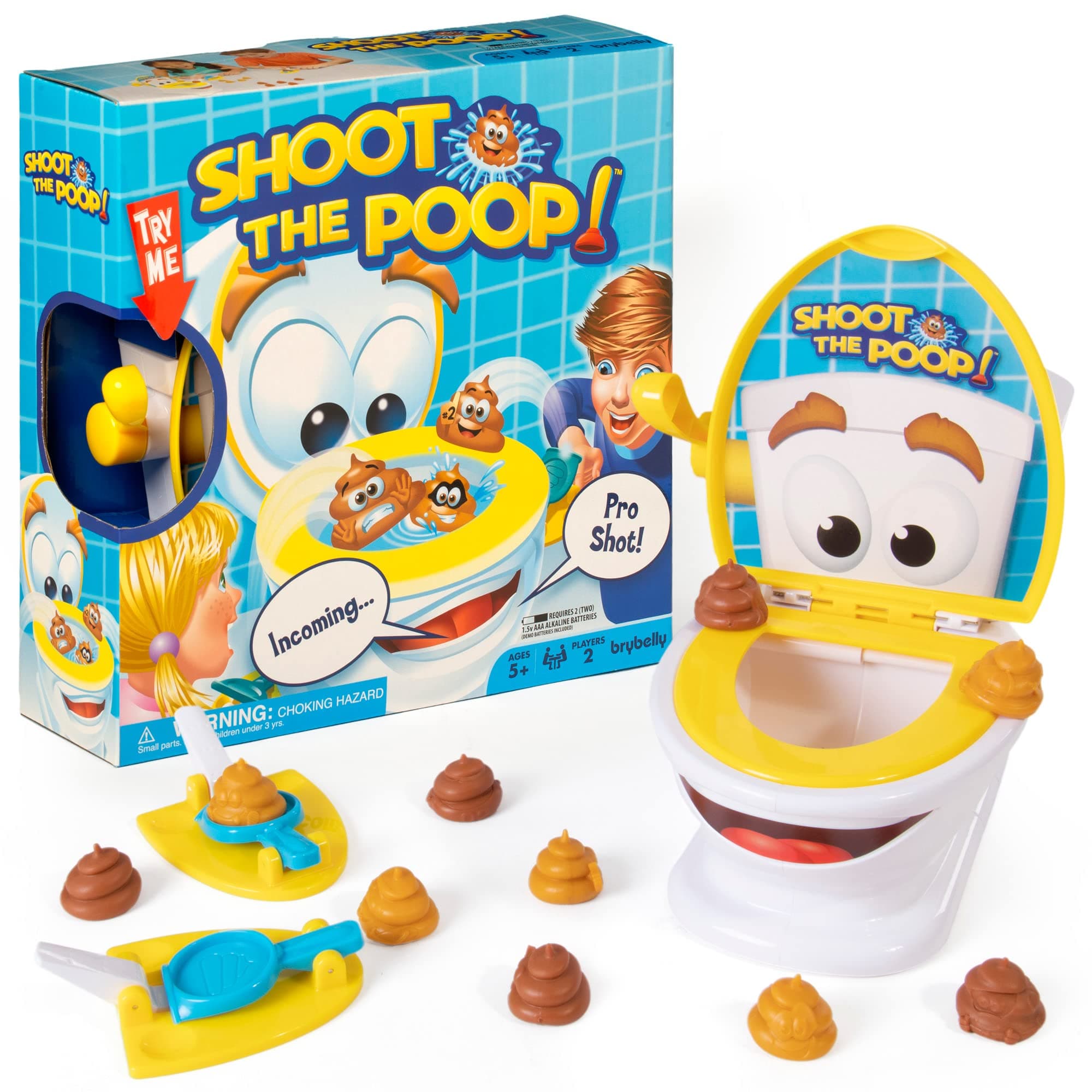 The Original Shoot The Poop and Brown Poop Hat - Funny Family Game with 12 Soft Plastic Toy Poops and Unisex Costume Accessory