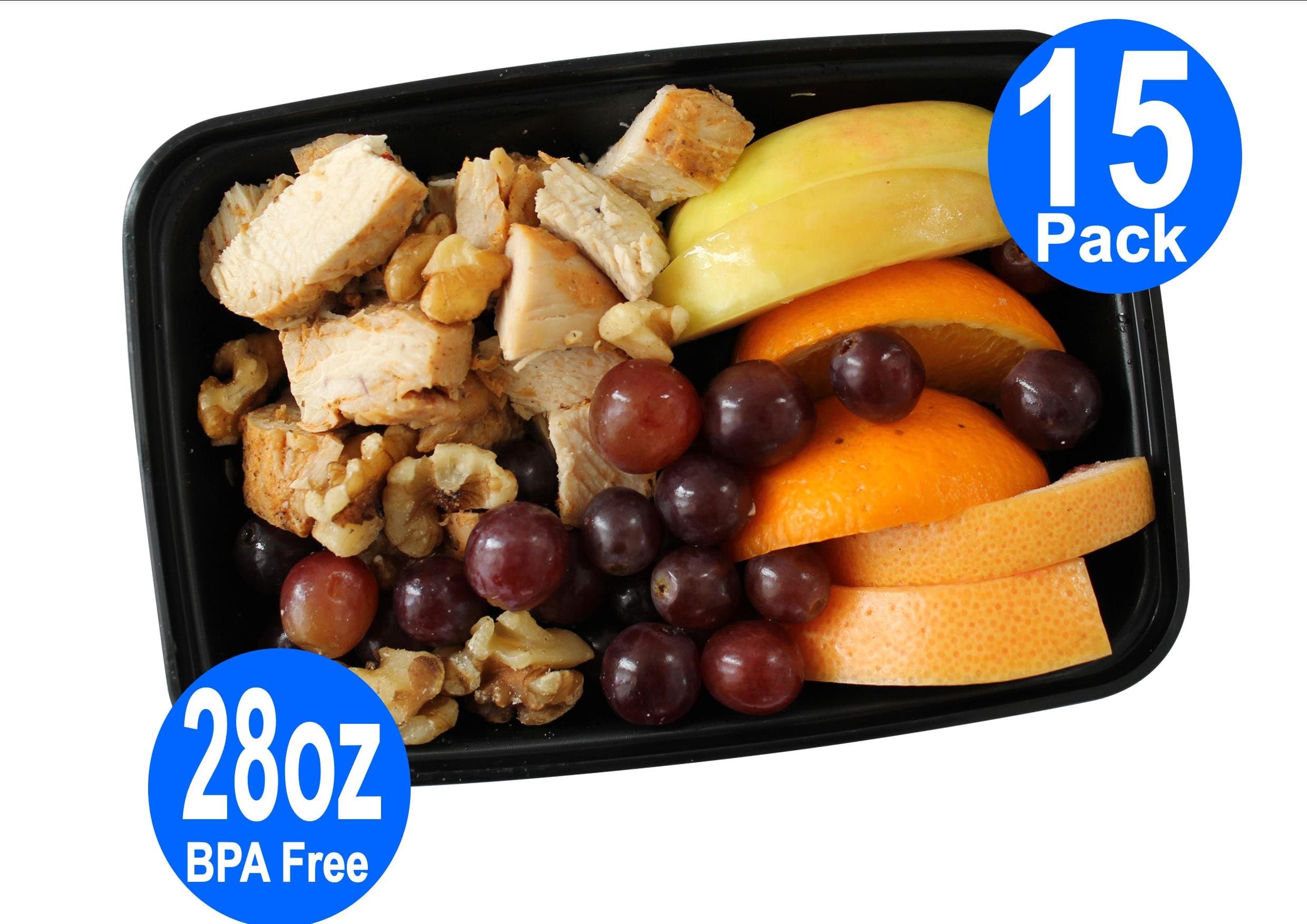 [15pk] Bento Lunch Box Set – Best Meal Prep BPA Free Plastic Containers and Foodsavers - Microwavable and Dish Washer Safe (15 pack, 28 oz)