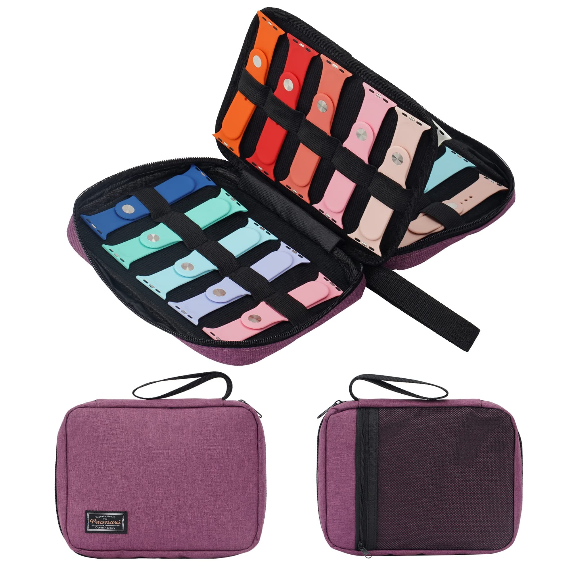 PACMAXI 20 Watch Bands Storage Carrying Case Compatible with Watches,Expandable Watch Band Holder Stores 20 Watch Bands Fit for Most Sizes of Watch Straps,Organizer for Watch Bands, Bag Only (Purple)