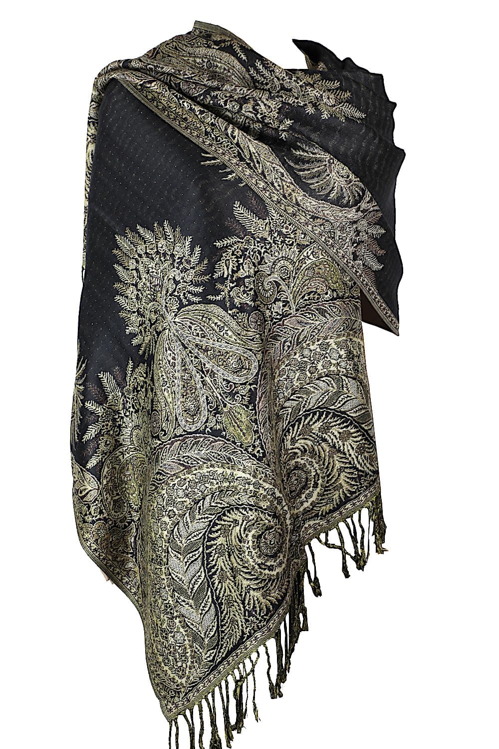 Achillea Luxurious Double Layered Jacquard Big Paisley Pashmina Shawl Wrap Scarf