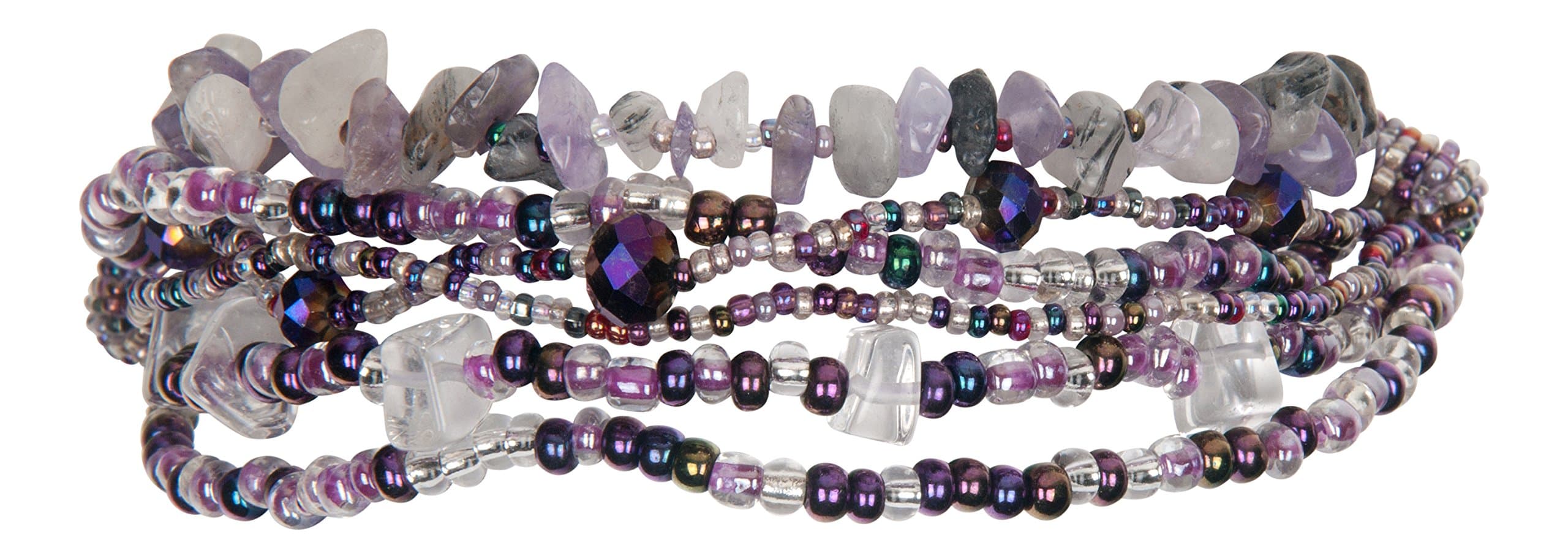 Enchanted Imports Funky 6 Strand Beaded Bracelet with Double Magnetic Clasp, Handmade in Guatemala (Pink and Purple)