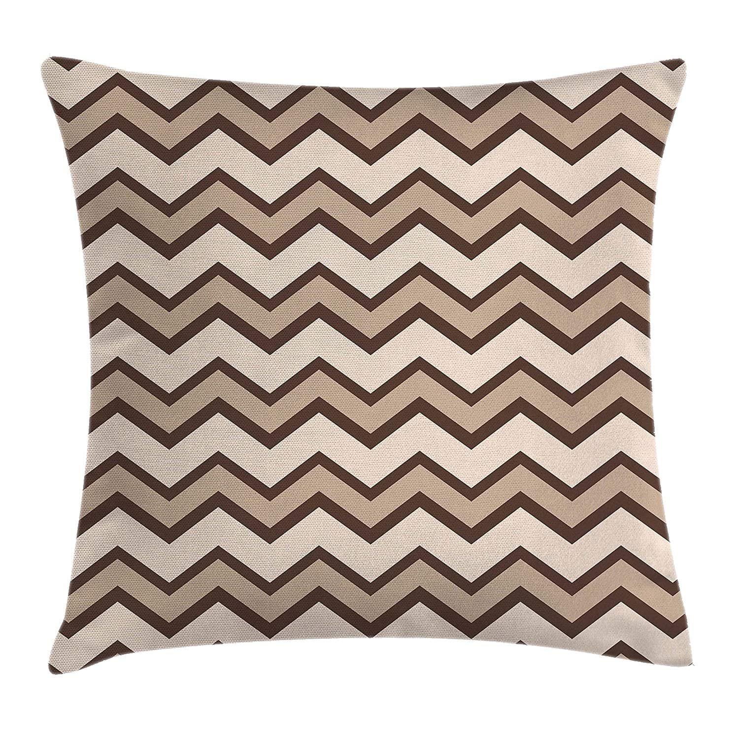 tgyew Tan Throw Pillow Cushion Cover, Classic and Fashionable Chevron Zigzag Pattern Waves Geometric Retro Style Tiling, Decorative Square Accent Pillow Case, 18 X 18 Inches, Brown and Tan