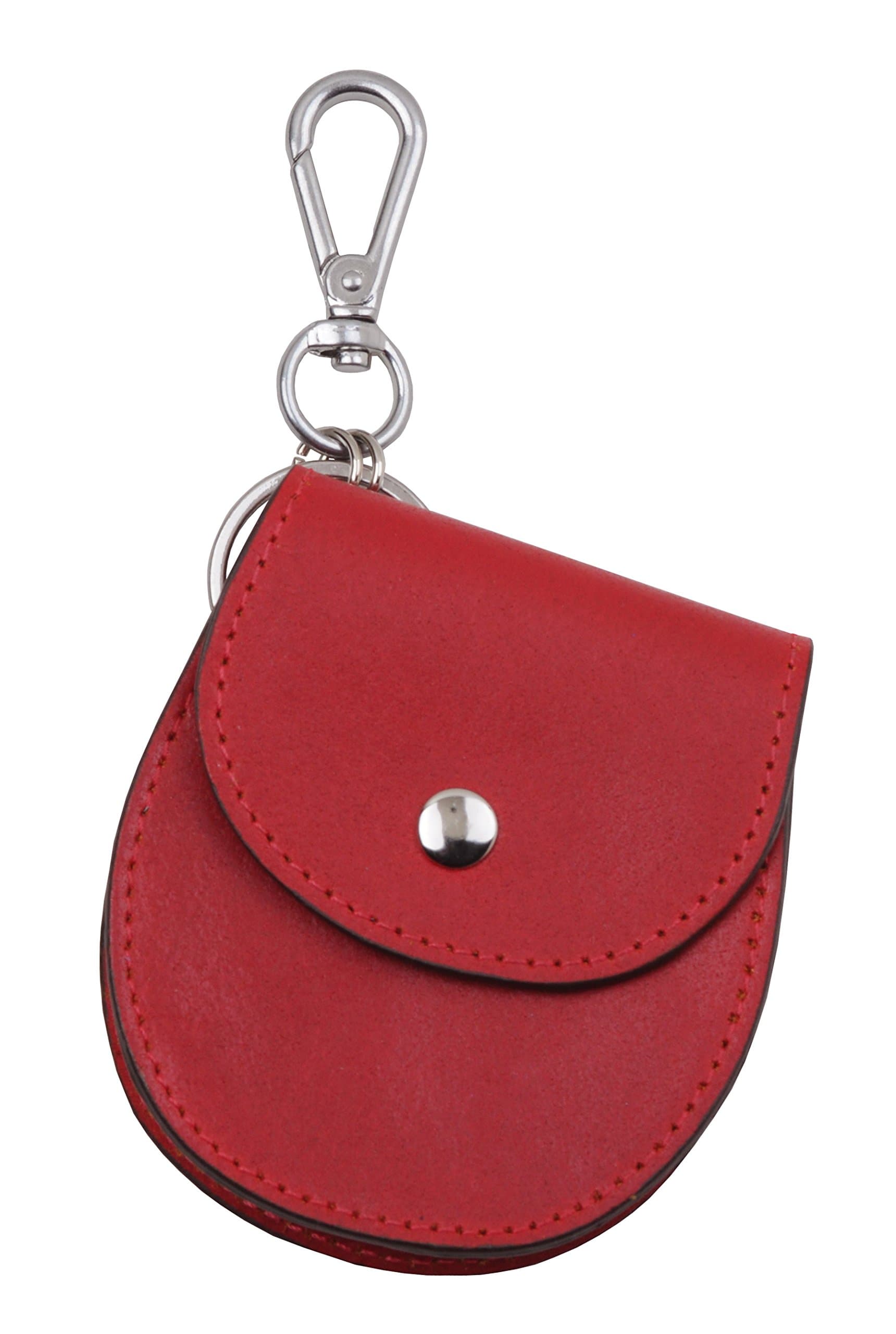 Small Vintage Minimal Round Circle Bag Charm Key Chain Coin Pouch Accessory - Red