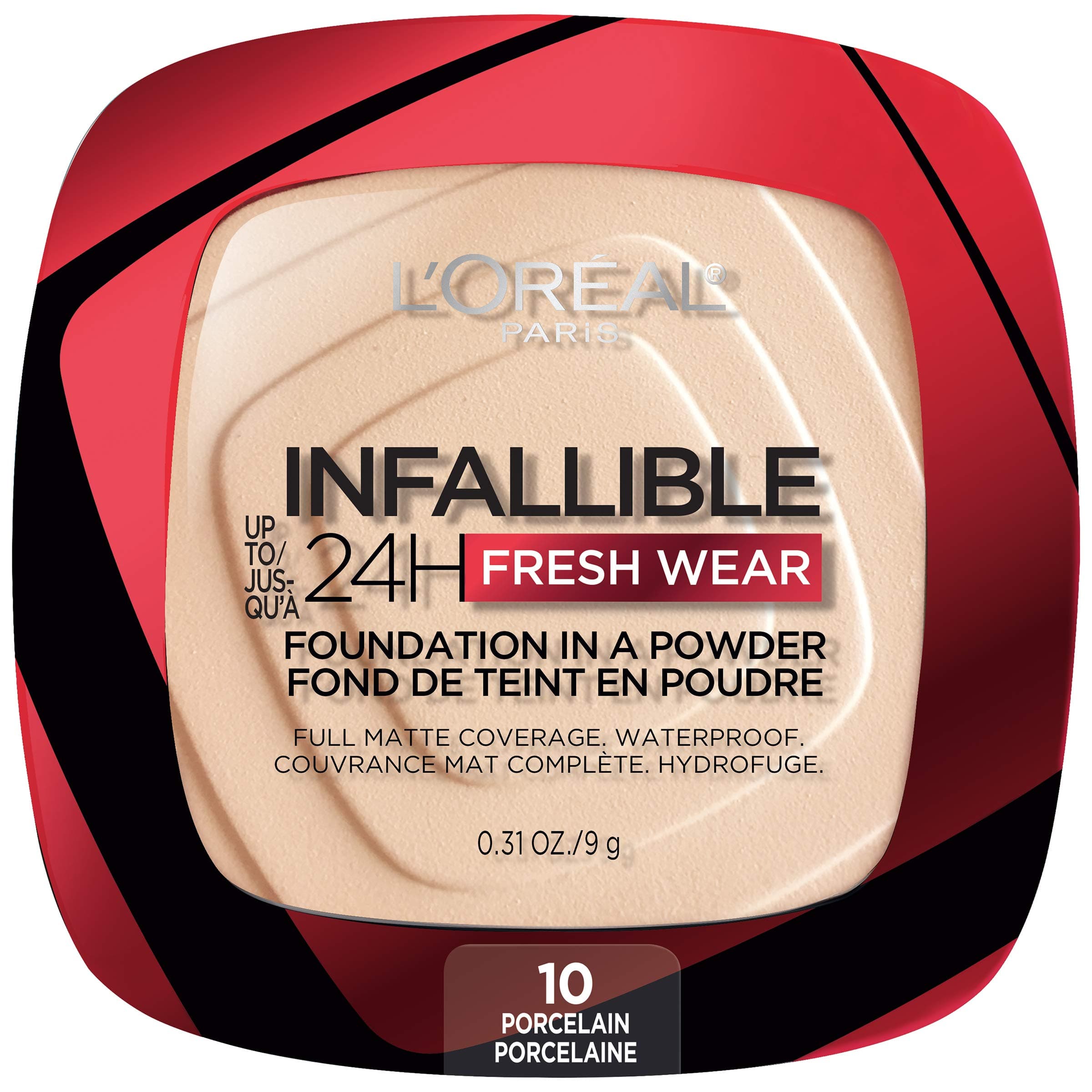 L'Oreal Paris Makeup Infallible Fresh Wear Foundation in a Powder, Up to 24H Wear, Waterproof, Porcelain, 0.31 oz. (Packaging May Vary)