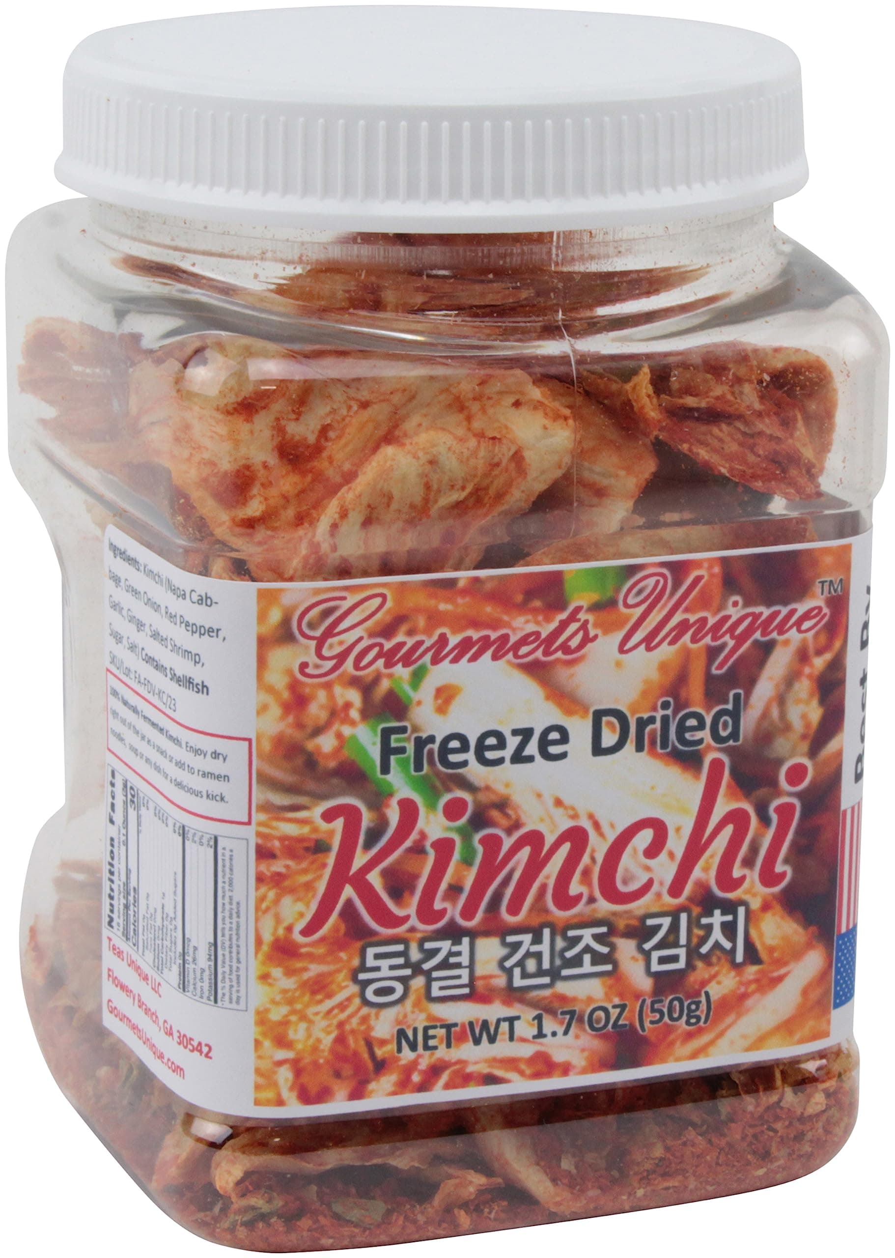 Teas Unique Gourmets Freeze Dried Fermented Napa Cabbage Kimchi, Made in USA, 50g