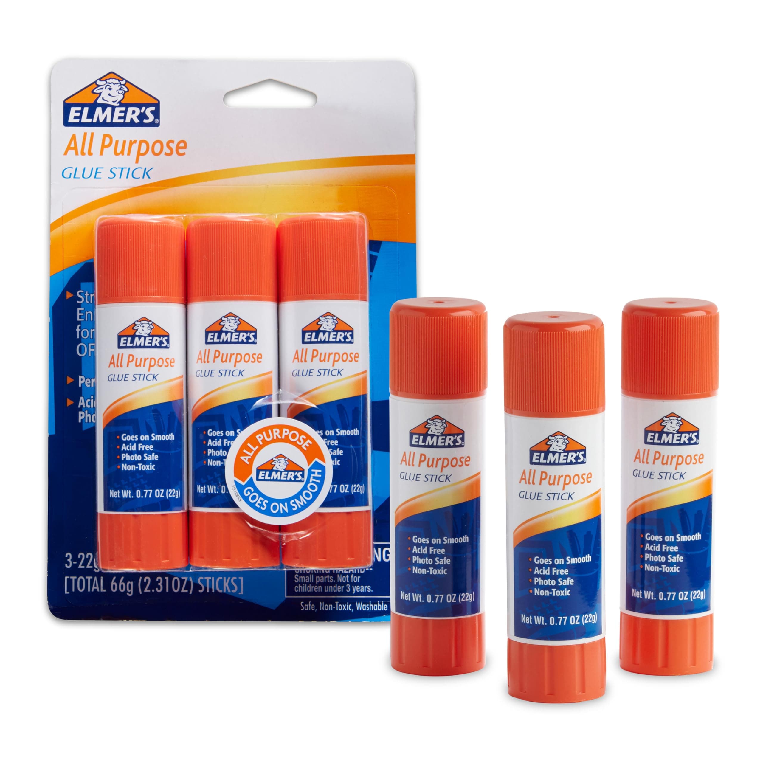 Elmer's All Purpose Glue Sticks, Washable & Non-Toxic, Dries Clear, 22 Grams, 3 Count - Classroom, Home, Office Supplies, Scrapbooking, Poster Board, Craft Projects, #1 Teacher Brand