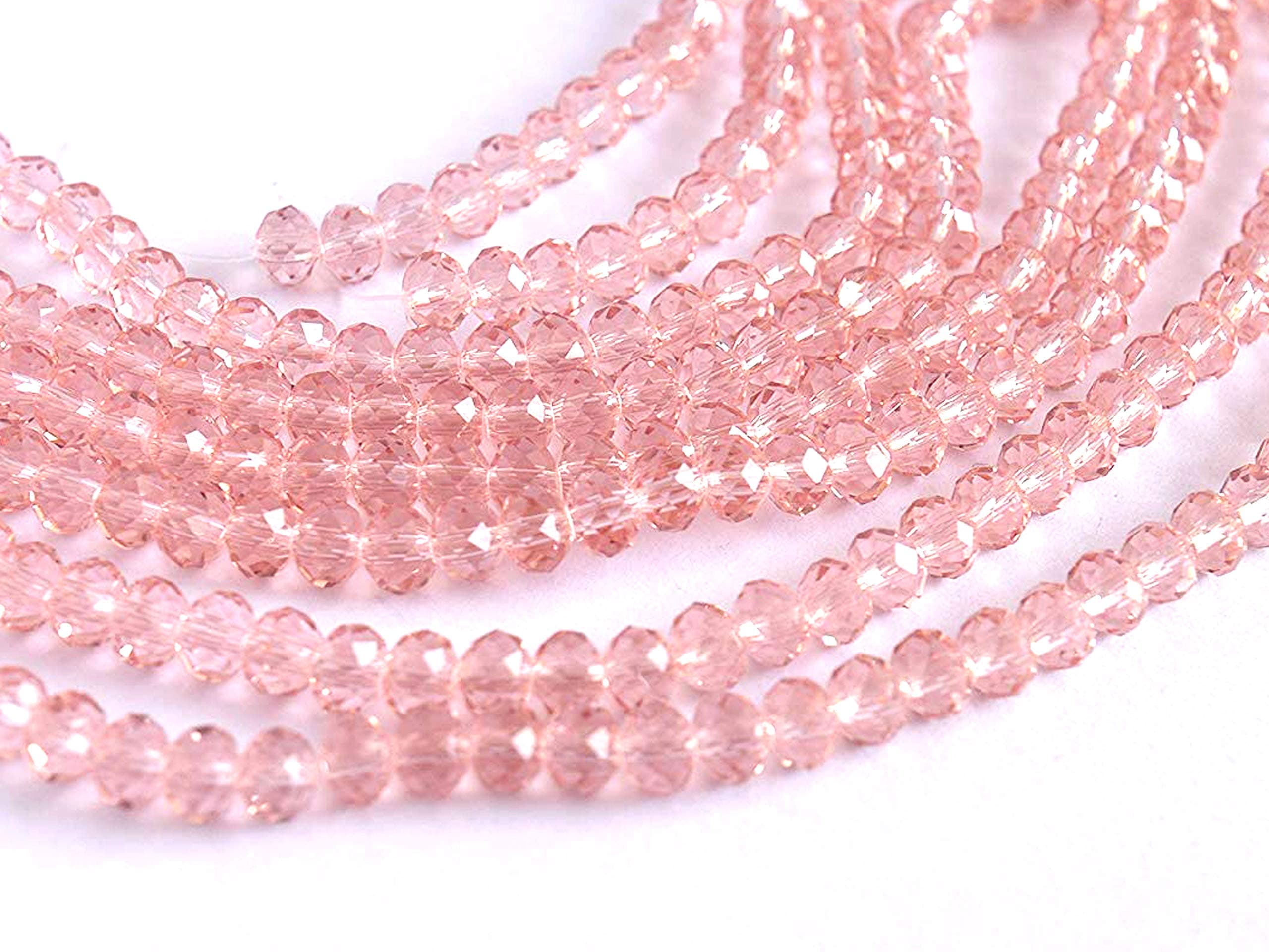 The Design Cart Light Pink Transparent Tyre/Rondelle Crystal Beads (6 mm) (1 String) for Jewellery Making, Beading, Embroidery, Art and Craft