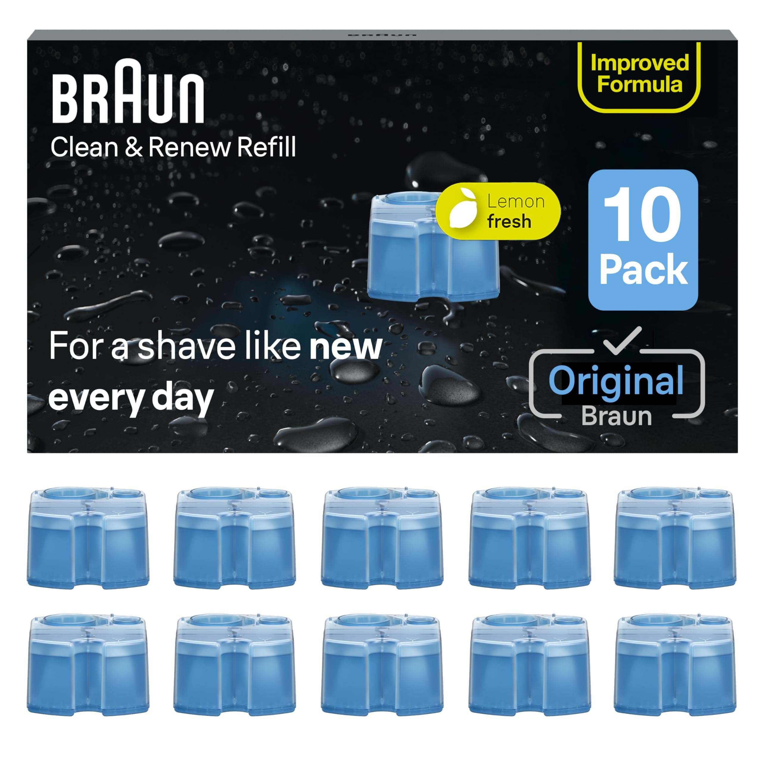 Braun Clean & Renew Refill Cartridges CCR, Replacement Shaver Cleaner Liquid Solution for Clean&Charge System, Pack of 10