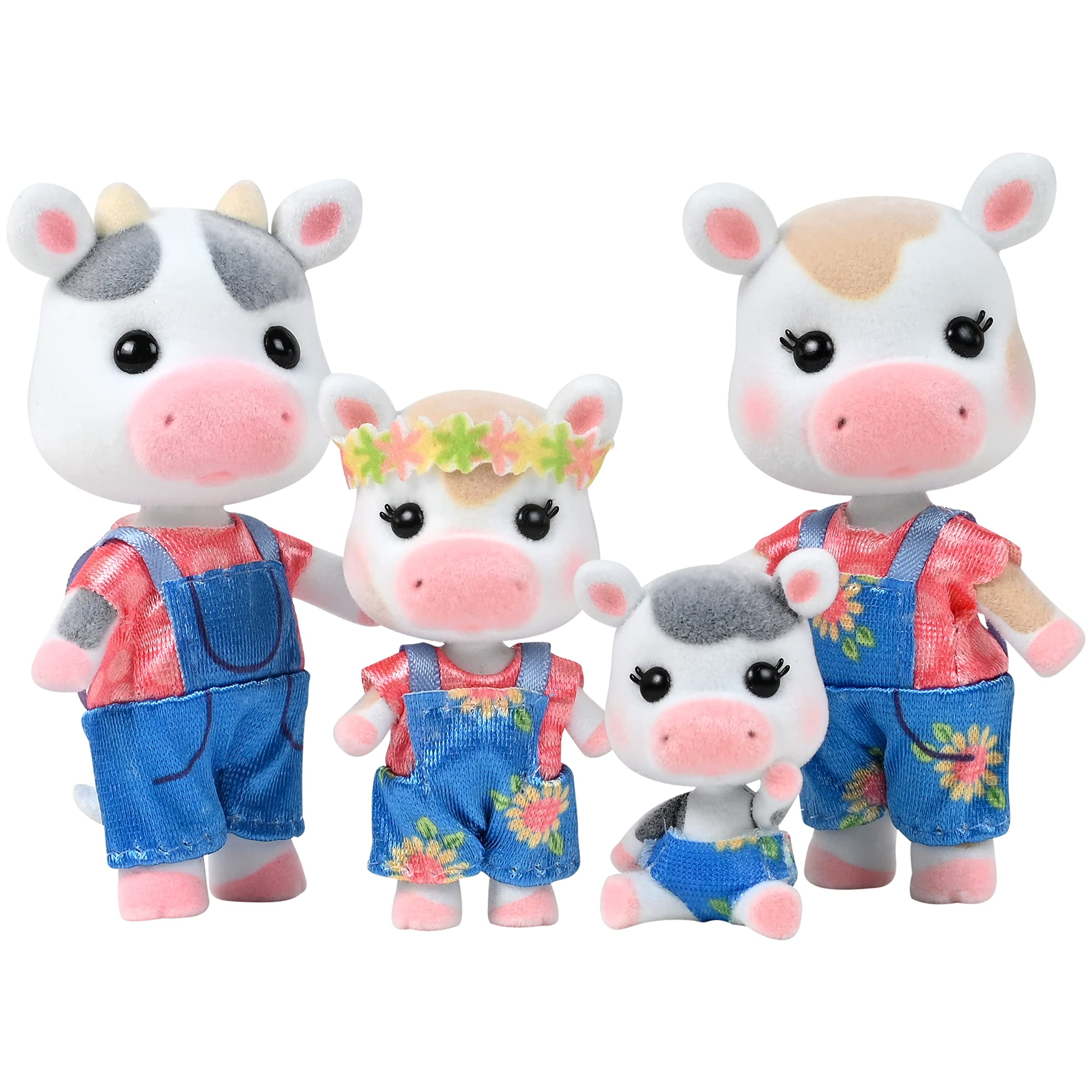 Honey Bee Acres The Cloverberrys Cow Family, 4 Miniature Doll Figures, Small