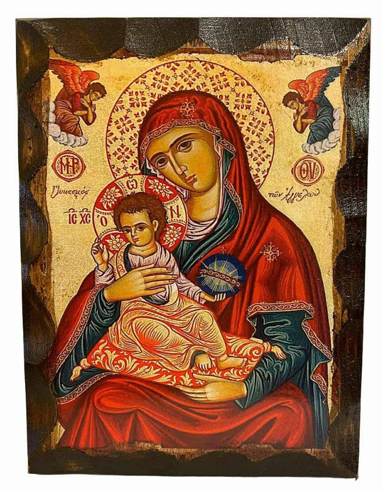 Greek Christian Orthodox Icon Virgin Mary Sweetness of Angels Handmade Solid Wood (16 X 12cm or 6.3 X 4.7 in)