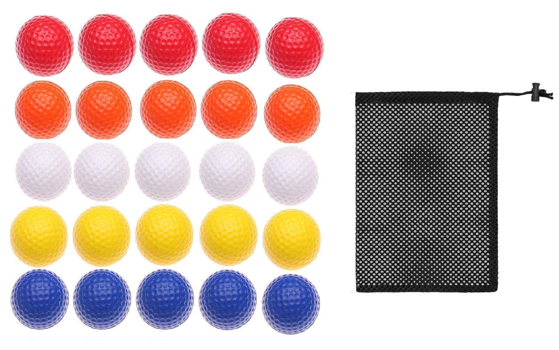 25 Pack Golf Practice Balls, Hollow Plastic Golf Balls, 5 Colored Balls for Indoor Outdoor Training + 1 Pack Storage Bag