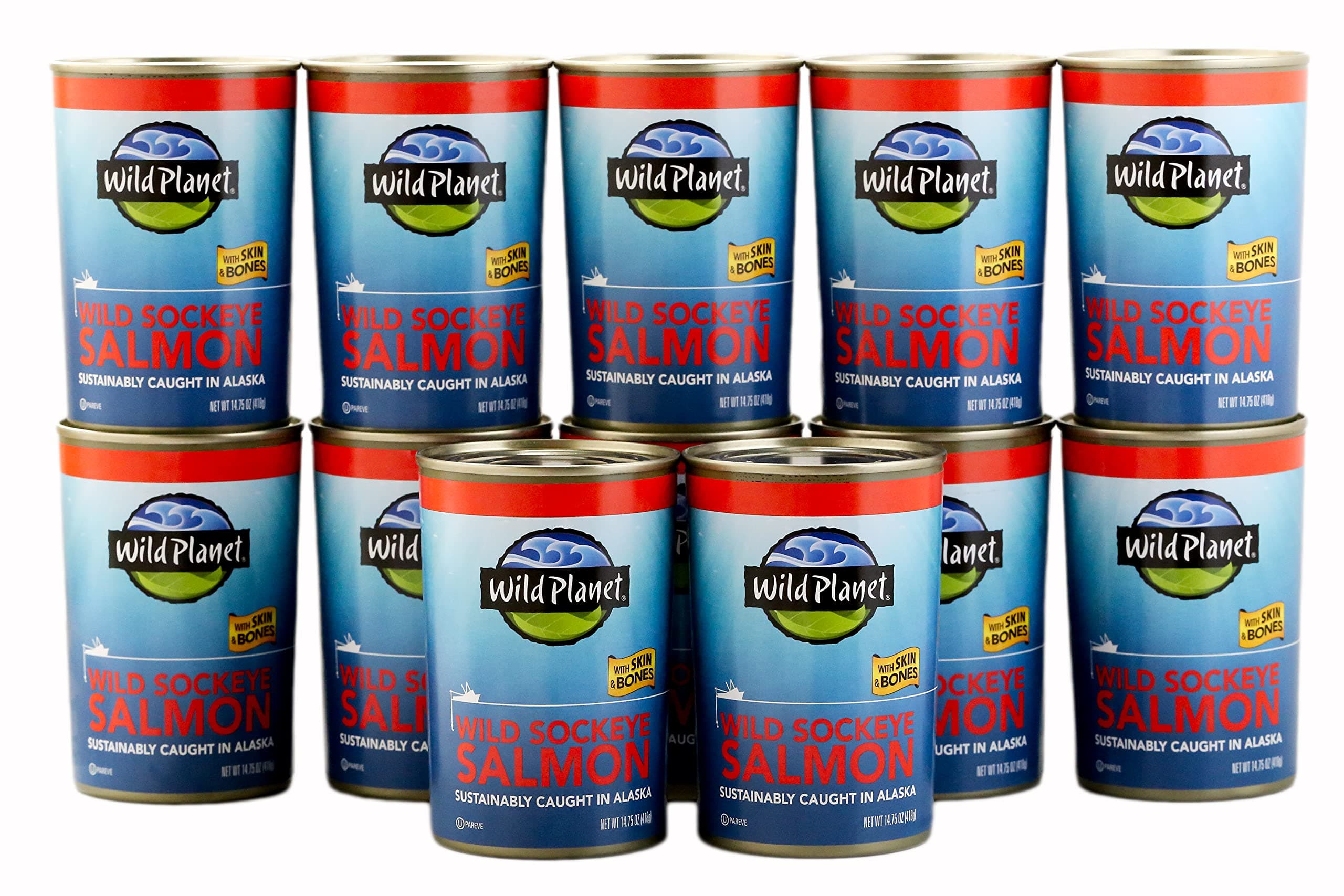 Wild Planet Wild Sockeye Salmon with Skin and Bones Canned Fish Salmon Sustainably Wild Caught GMO Free Kosher Gluten Free Keto and Paleo 420ml (Pack of 12)