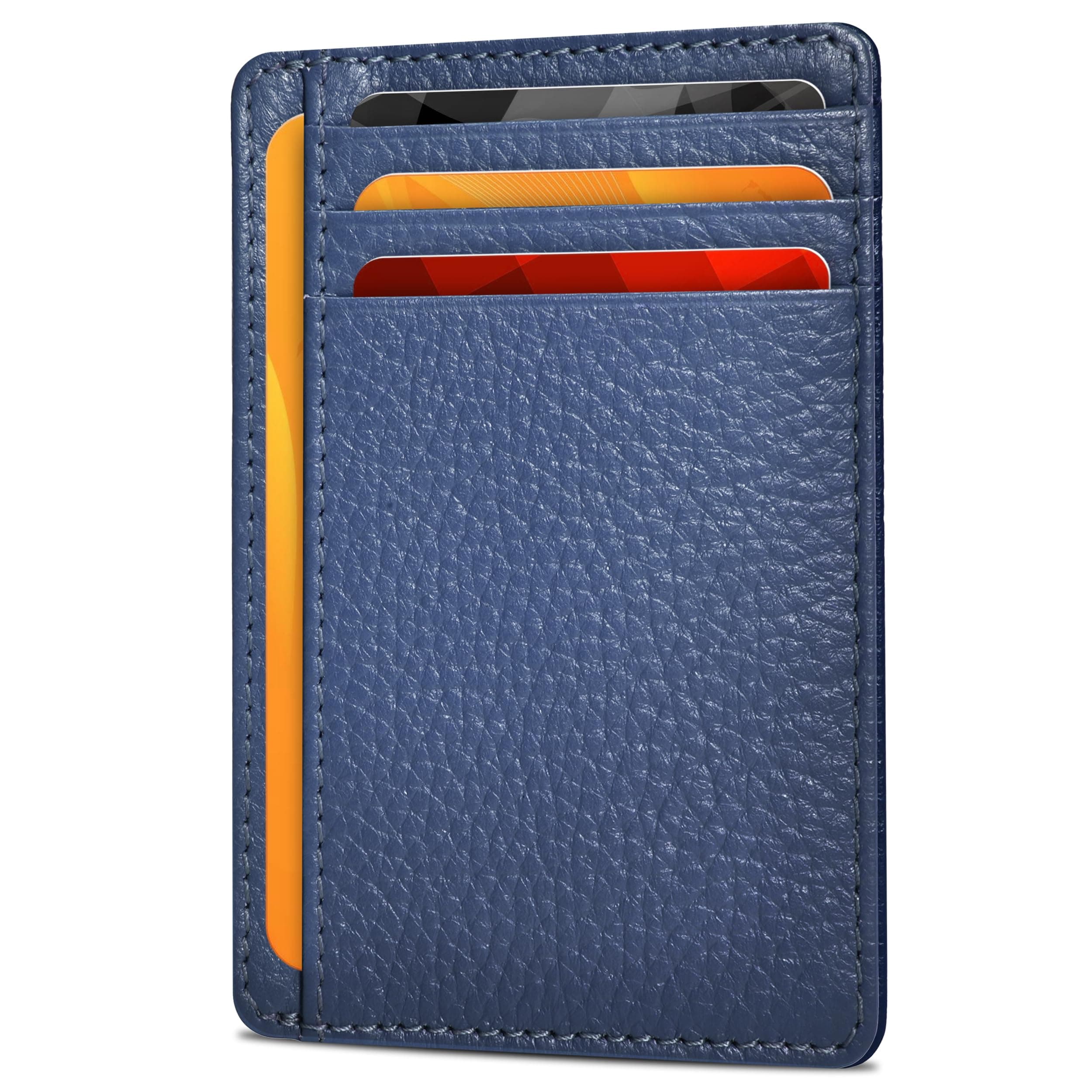 Real Leather Slim Minimalist Wallet for Men and Women -RFID Blocking Front Pocket Thin Credit Card Holder Stylish Wallets (Plum)