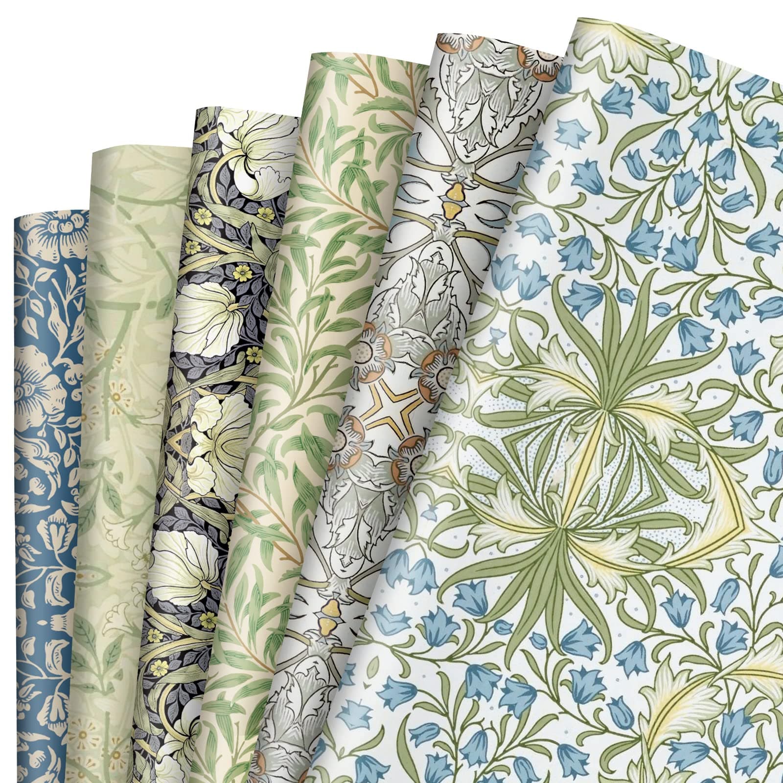 12 Sheet William Morris Wrapping Paper Vintage Floral Gift Wrap Paper Bulk Green Blue Art Paper for Birthday Wedding Baby Shower DIY Crafts Gift Packing, 19.7 x 27.6, Folded Flat