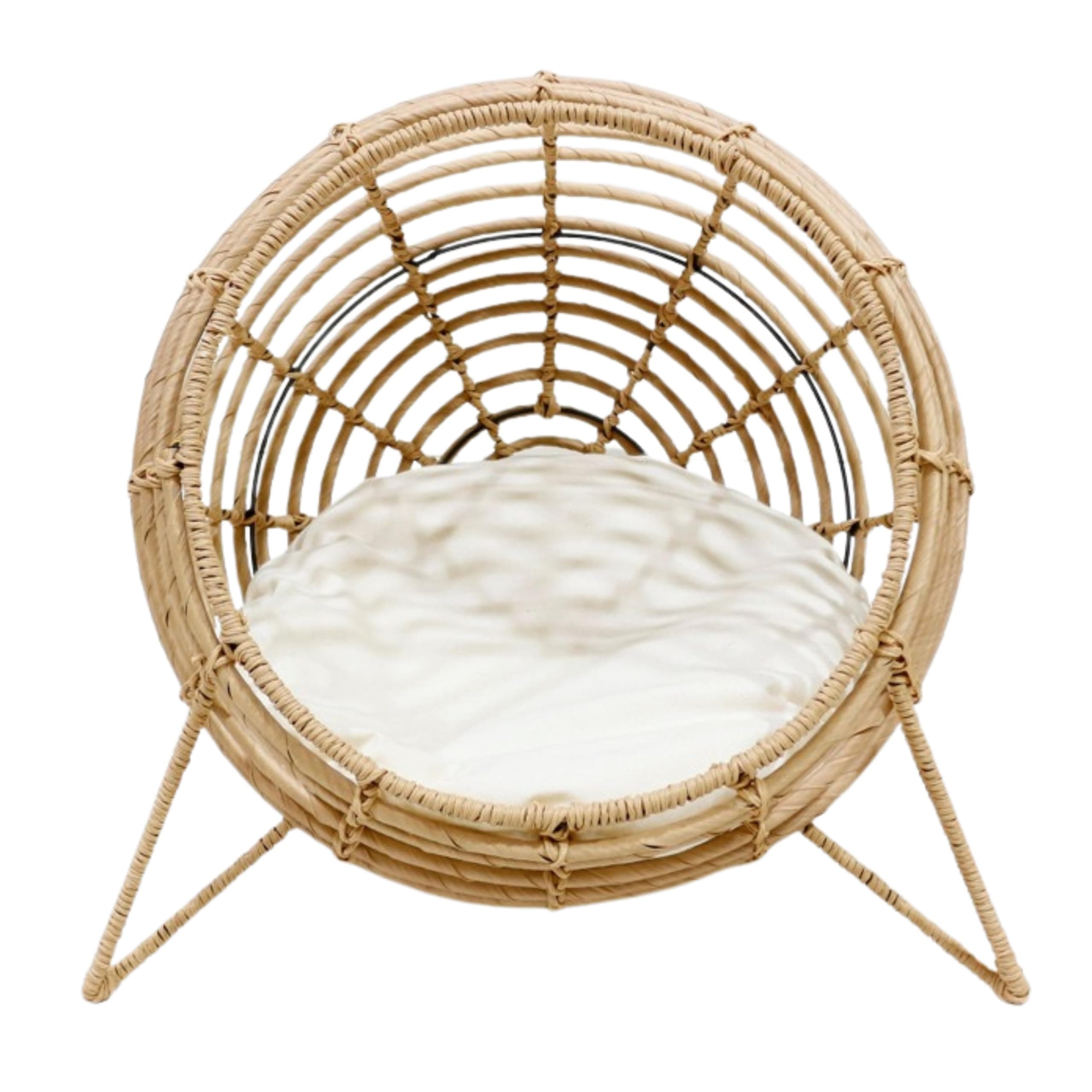 Handwoven Rattan Pet Lounge Chair with Plush Cushion - Luxury Indoor/Outdoor Nest for Cats and Small Dogs - Cozy Elevated Bed - Durable and Stylish Animal Lounger - Friendly Pet Furniture