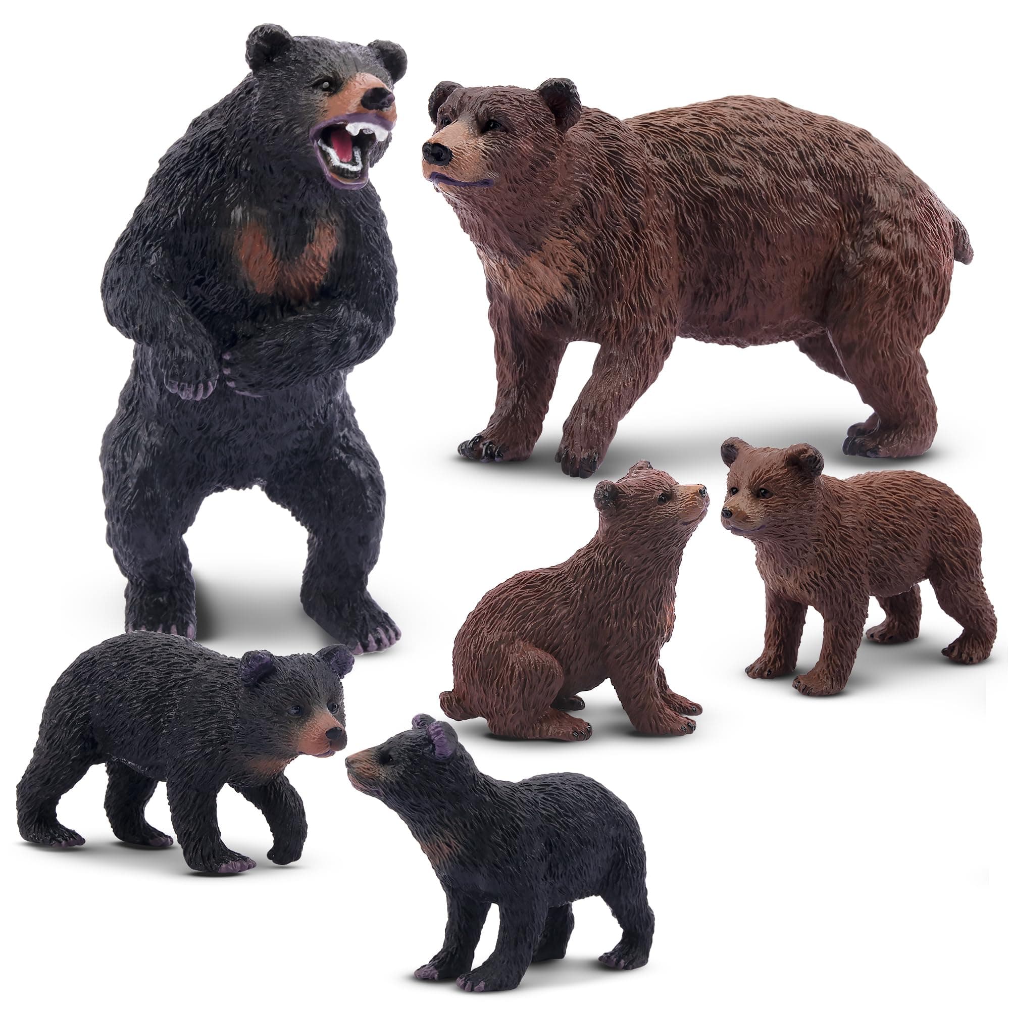 6PCS Bear Figurines, Realistic Forest Animals Bear Family Figures Toy Set Includes Brown Bears Black Bears and Cubs, Education Toy Birthday for Kids Toddlers