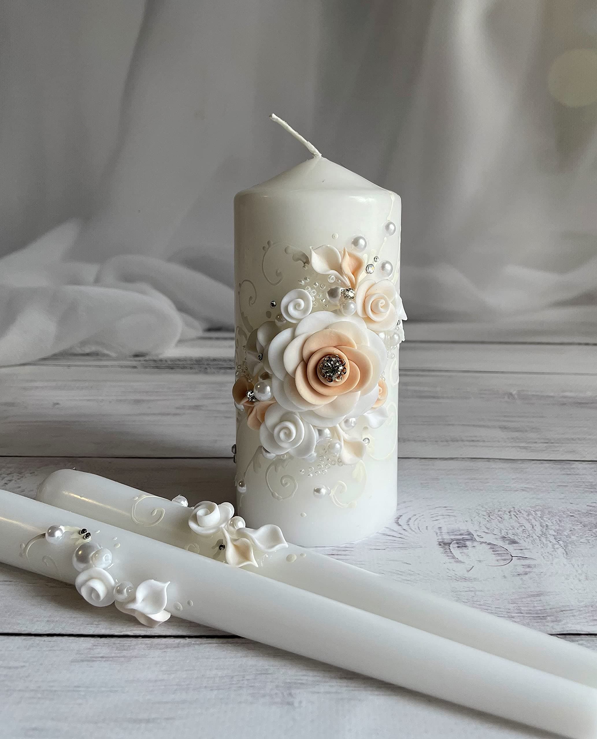 Magik Life Unity Candle Set for Wedding - Wedding décor - Decorative Candles Pillar - Candle Sets - 6 Inch Pillar and 2 10 Inch Tapers - Best Unity Candle (Peach)