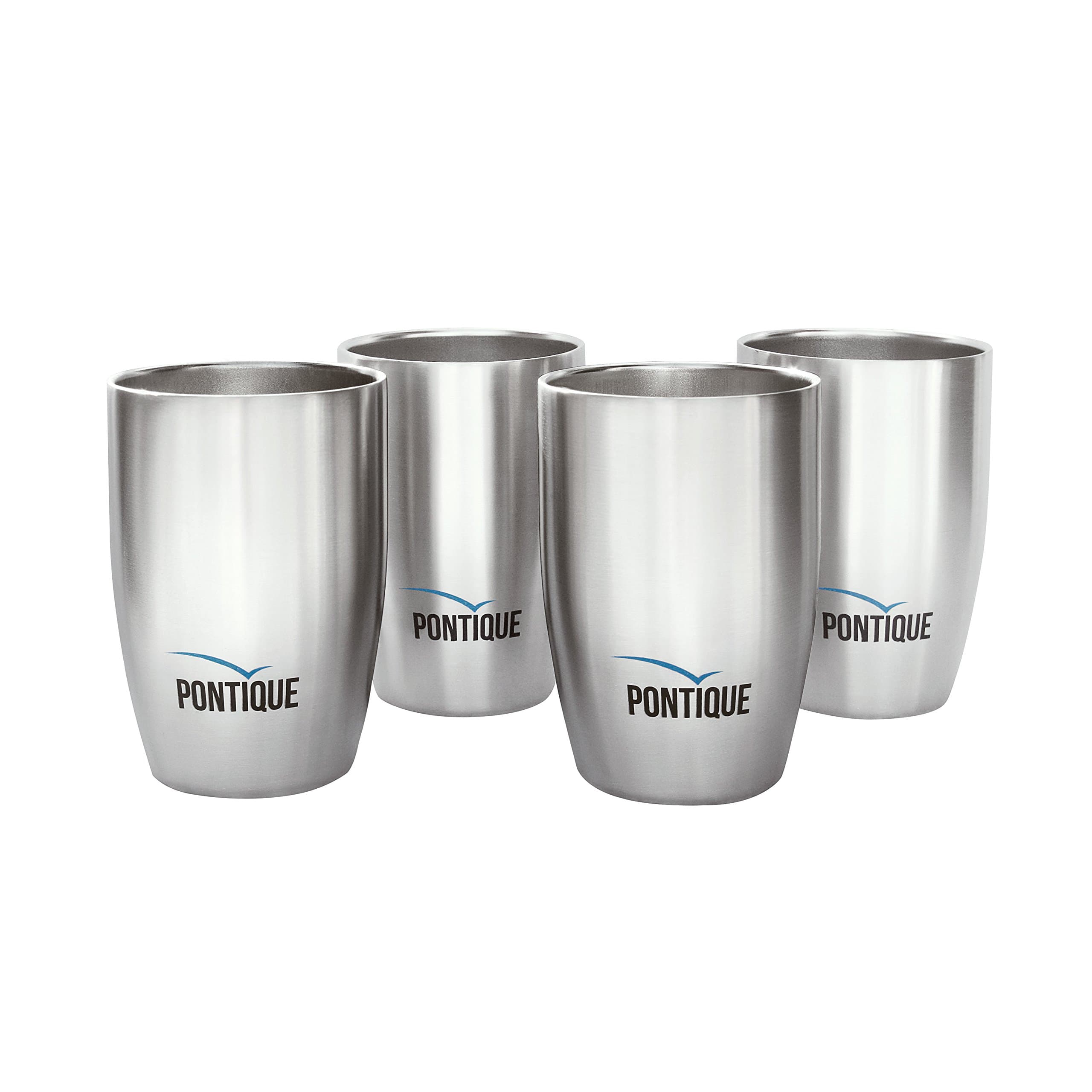 Stainless Steel Cups - Set of 4 Small Double Wall Tumblers for Camping, Travel, Home & Outdoor Parties for Kids and Adults - Pontique