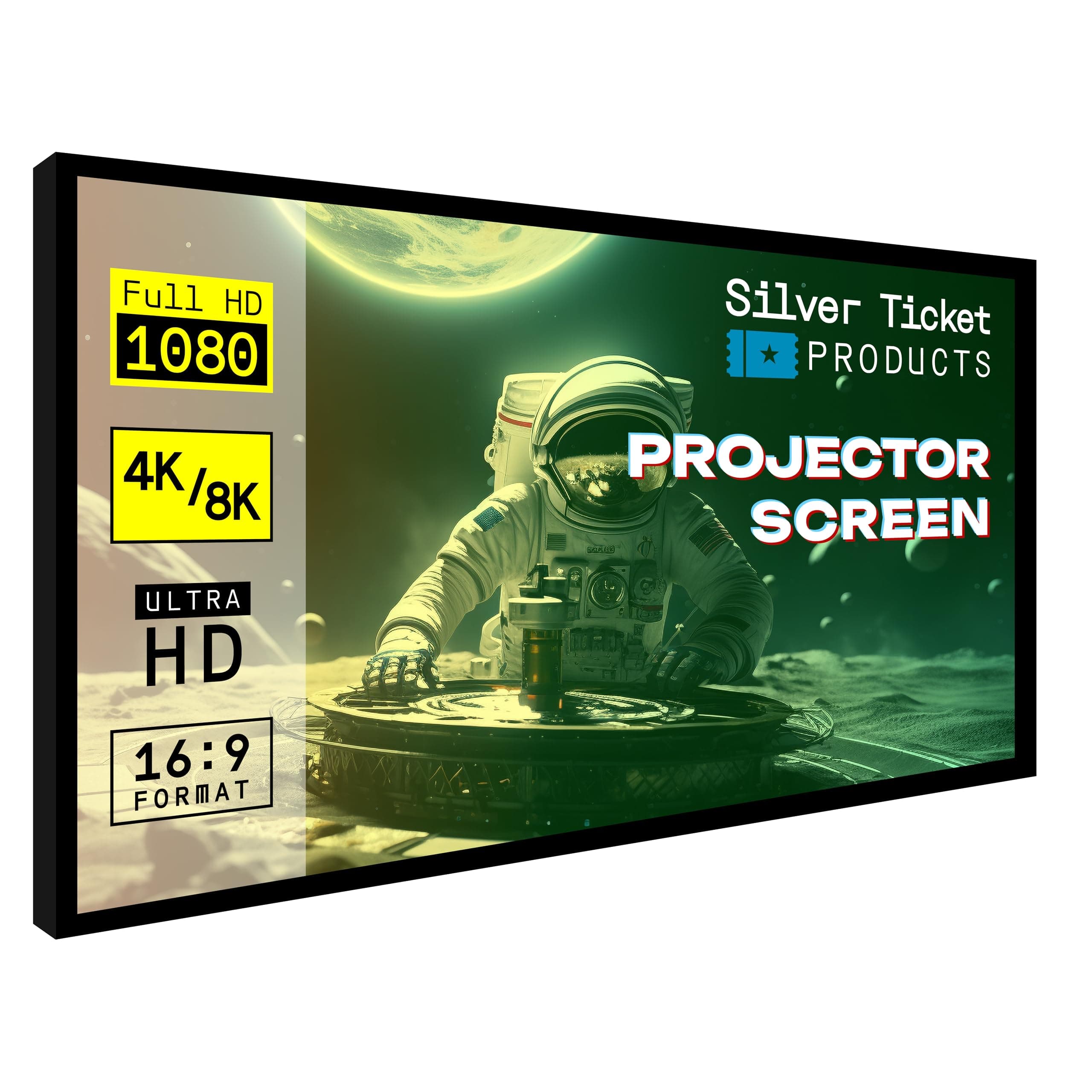 Silver Ticket Products STR Series 6 Piece White 1.1 Gain 120" Diagonal 16:9 Format Projection Screen, Aluminum Frame, Wall Mounted, 109.25x63.625 inches STR-169120