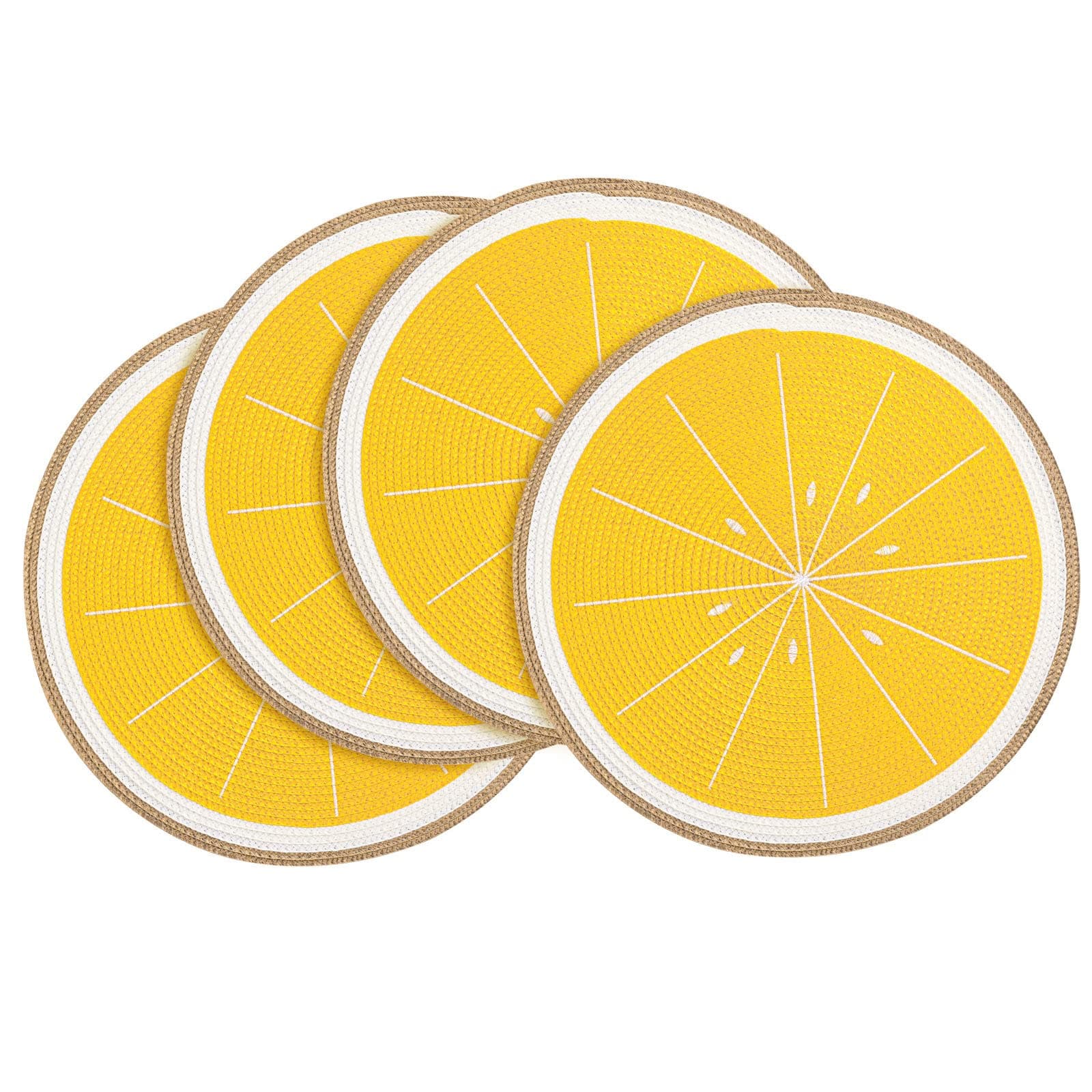 ZuproRound Placemats Set of 4,Braided 15 inch Table Mats Heat Resistant Non-Slip Washable,for Kitchen Dining Tables Four Seasons Dinner Parties Thanksgiving Christmas and Everyday Use.Lemon Yellow