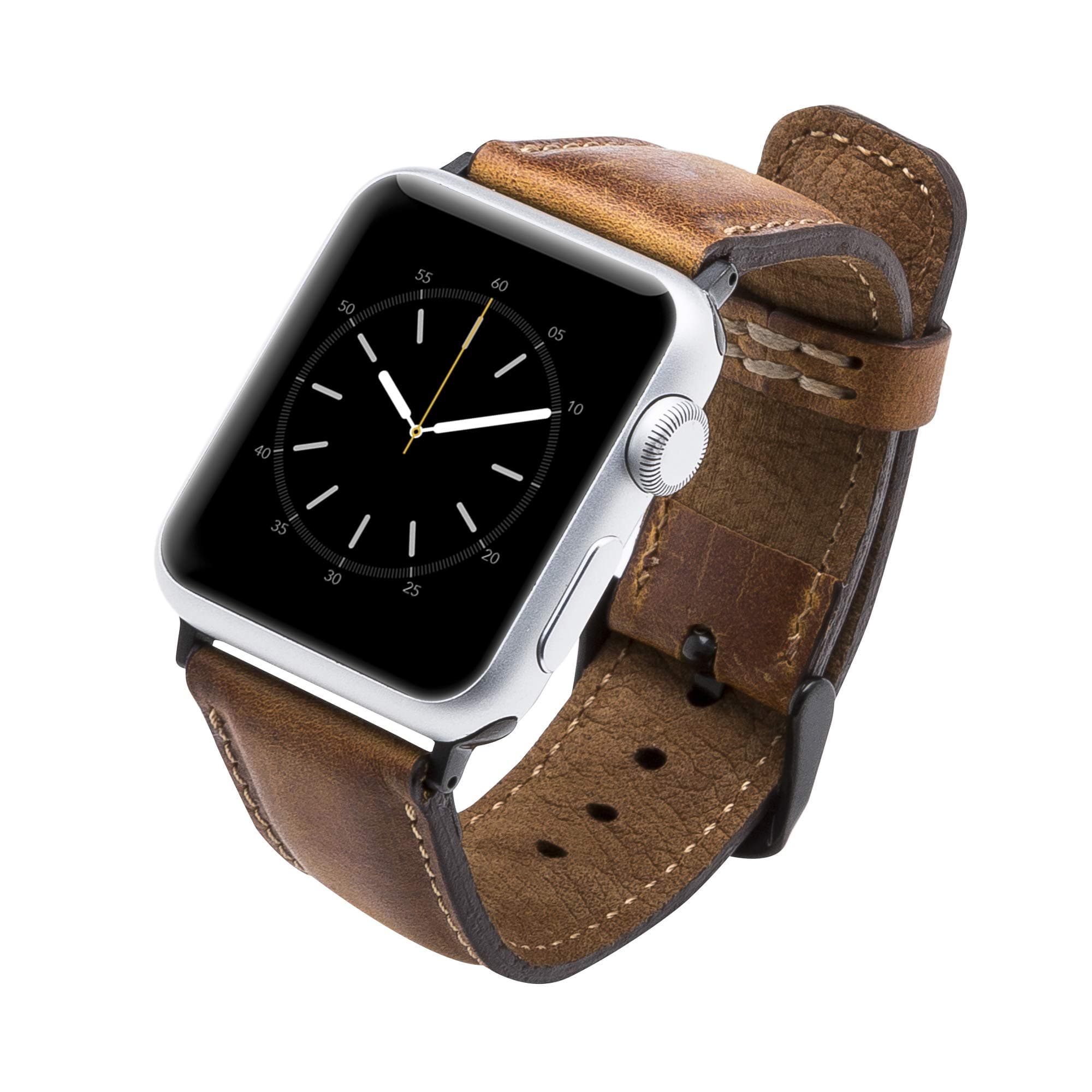 Tuscany Leather Bands Compatible with Apple Watch 49mm 45mm 44mm 42mm Band, iWatch Replacement Strap for Series 1, 2, 3, 4, 5, 6, 7, SE, 8, Ultra, Sport (Antique Brown w/Black Connector&Clasp)