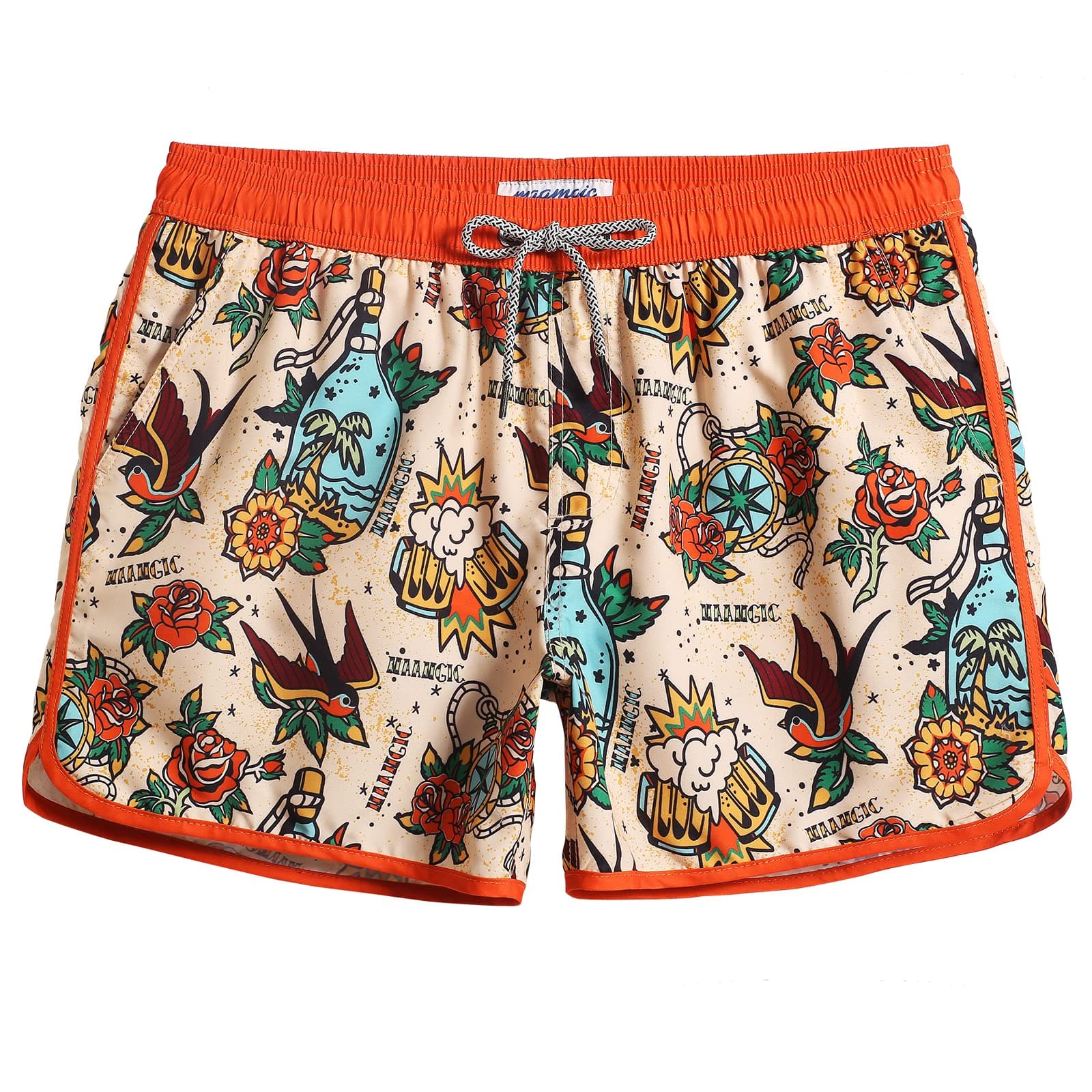 Mens Boys Short 80s 90s Vintage Swim Trunks with Mesh Lining Quick Dry Swim Suits Board Shorts