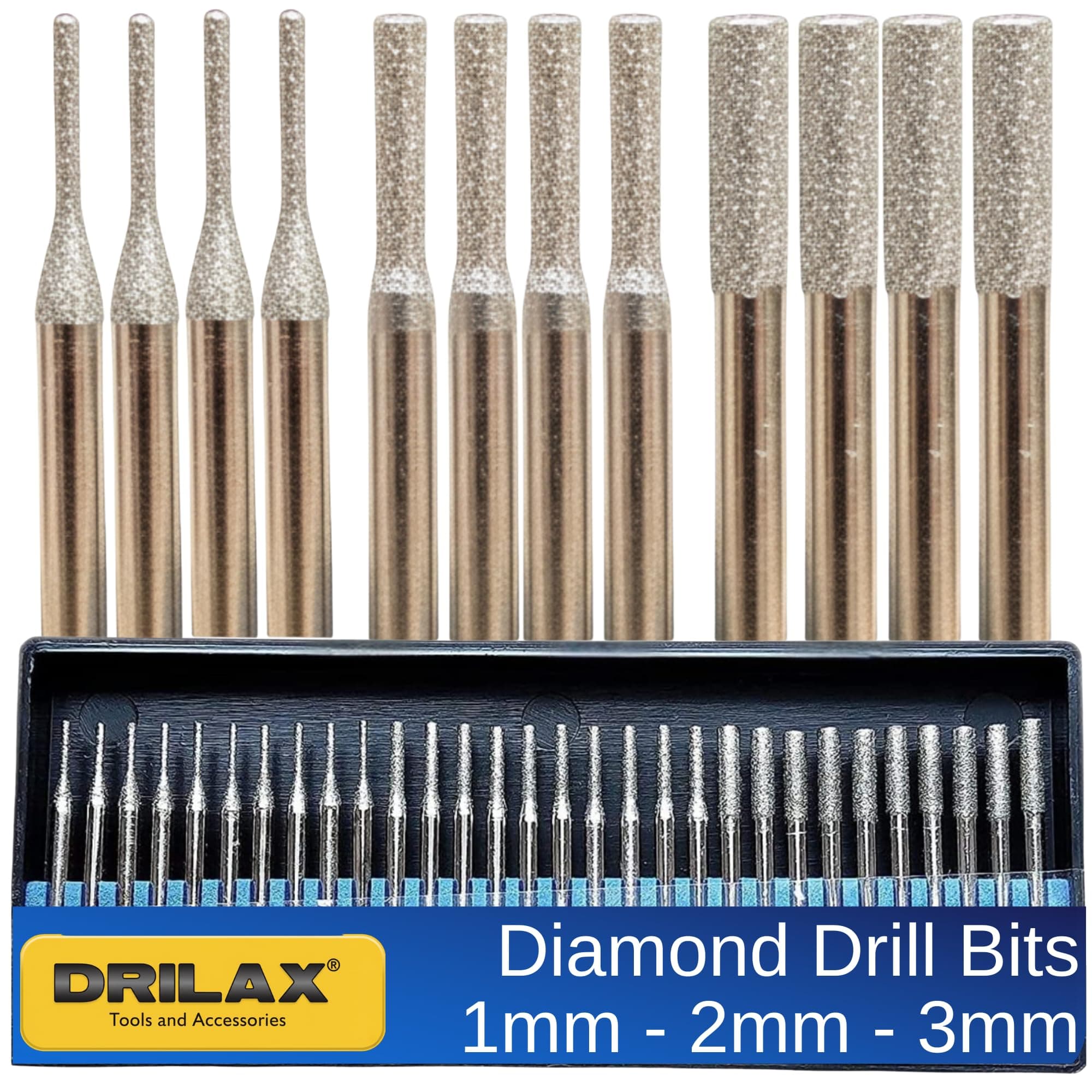 Diamond Drill Bits 1mm 2mm 3mm Set 30 pcs Jewelry Making Set Sea Glass Gem Stones Lapidary Shank Compatible with Dremel Diamond Drill Bits for Glass