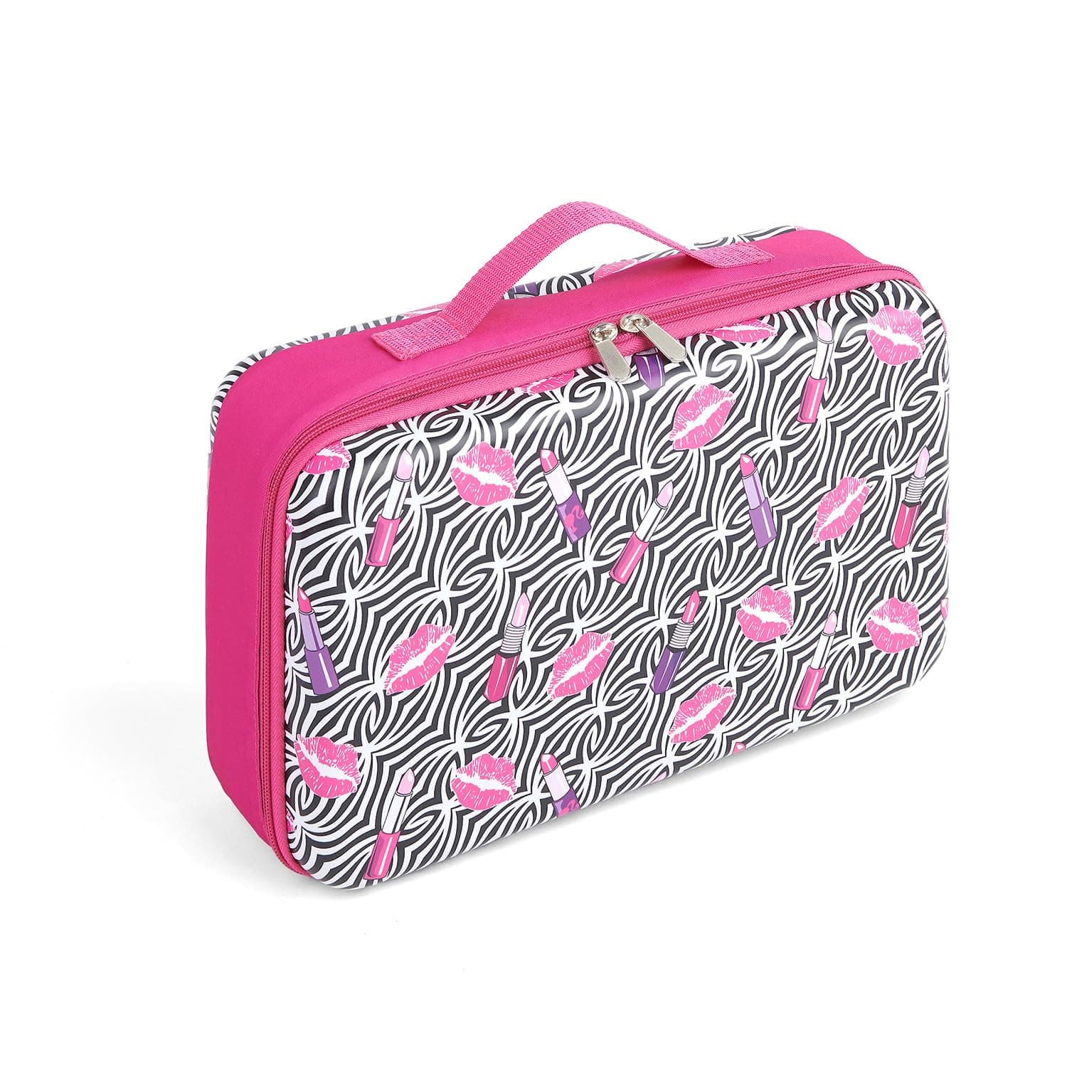 Stylish Travel Case for 12 Inch Fashion Dolls - Storage Solution with Pockets for Doll Accessories - Best for On-The-Go Travel - Lipstick Print Design