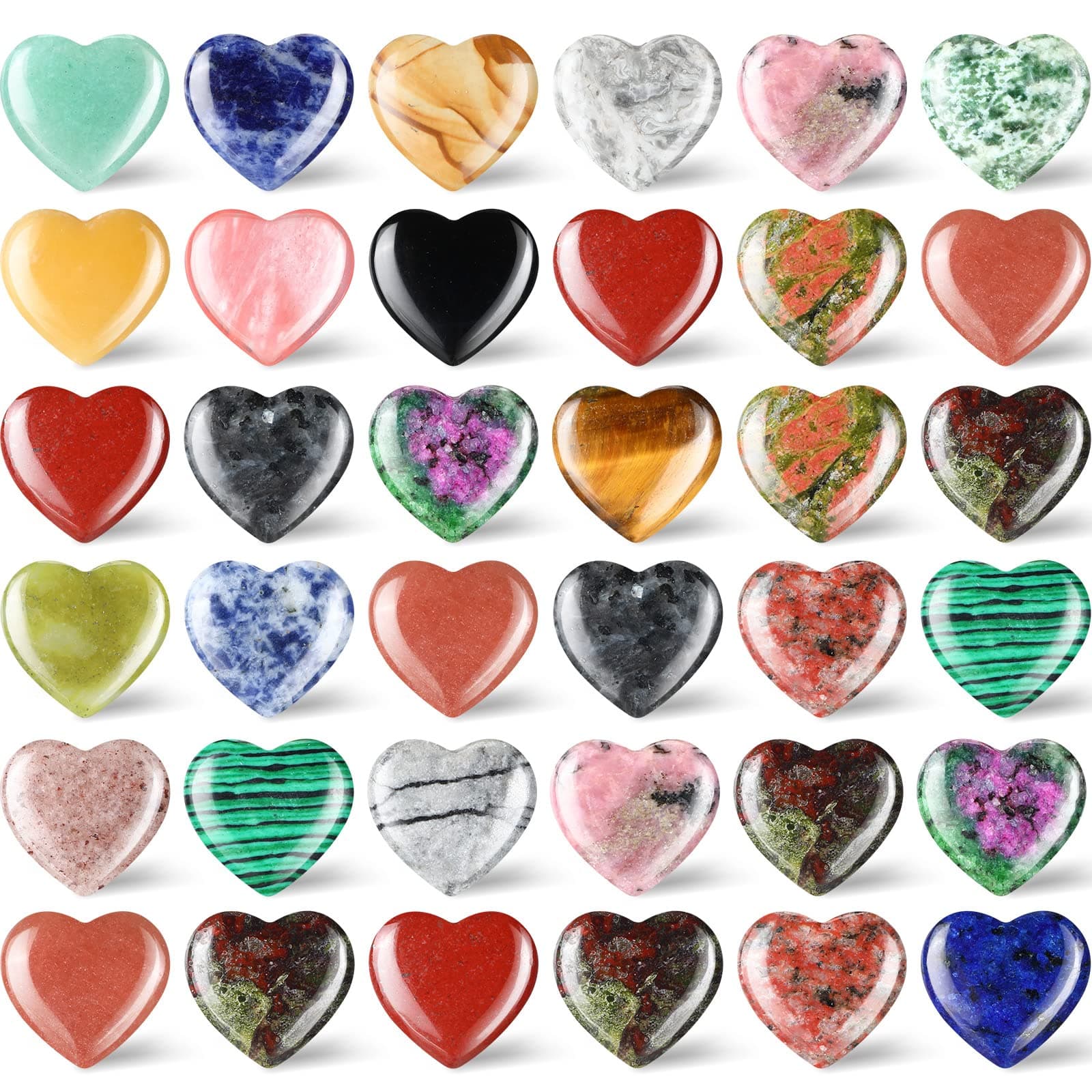Nuenen 40 Pcs 0.8 Inch Worry Stone Bulk Crystals Heart Shaped Rock Tiny Trinkets Stone Inspirational Healing Crystal Gemstone Love Carved Rock Mom Women