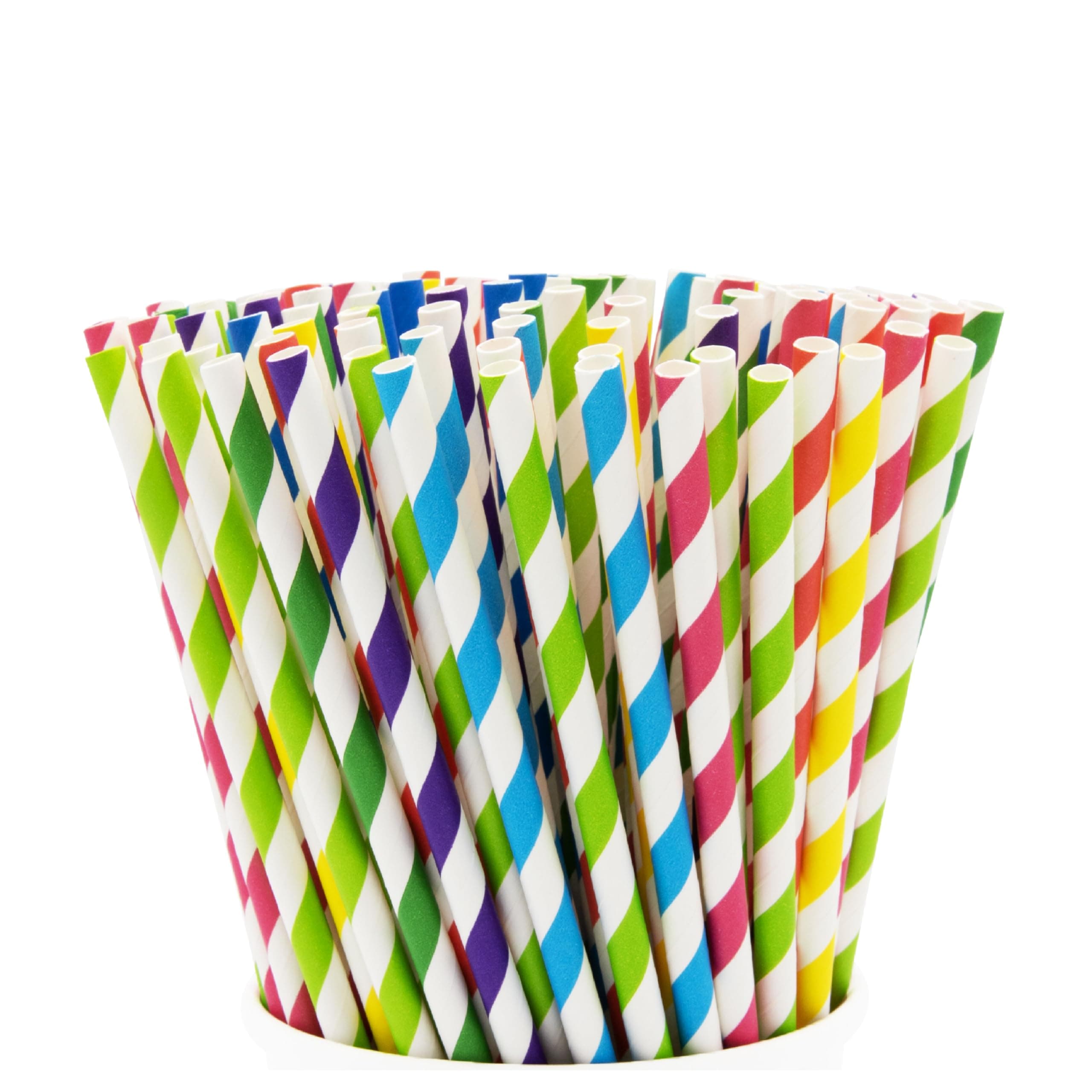 GUSTO [200 Pack] Striped Paper Drinking Straws – Sturdy & Non-Soggy – 100% Biodegradable, Food-Safe Ink, and Multi-Layered for Long-Lasting Use – Vibrant Assorted Colors - Formerly Comfy Package